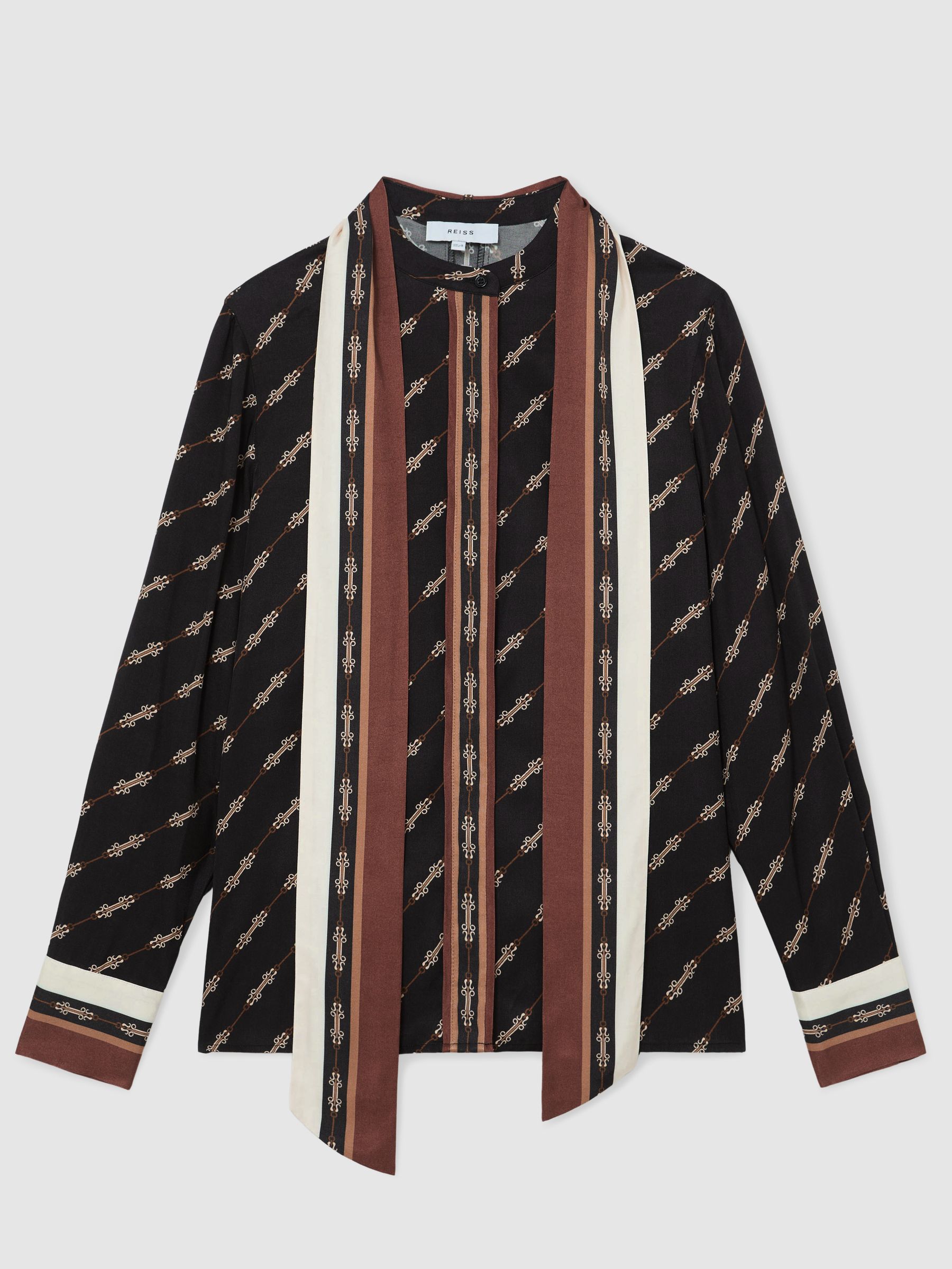 Chain-Print Tie-Neck Shirt in Black - image 1