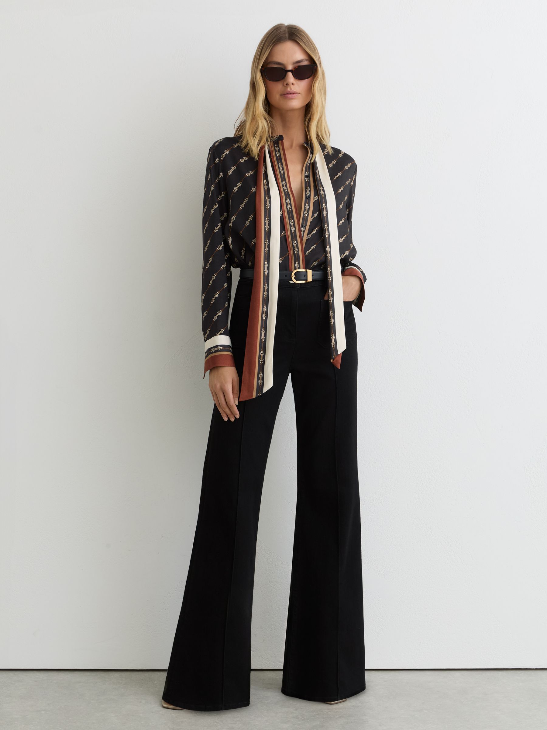 Chain-Print Tie-Neck Shirt in Black - image 5