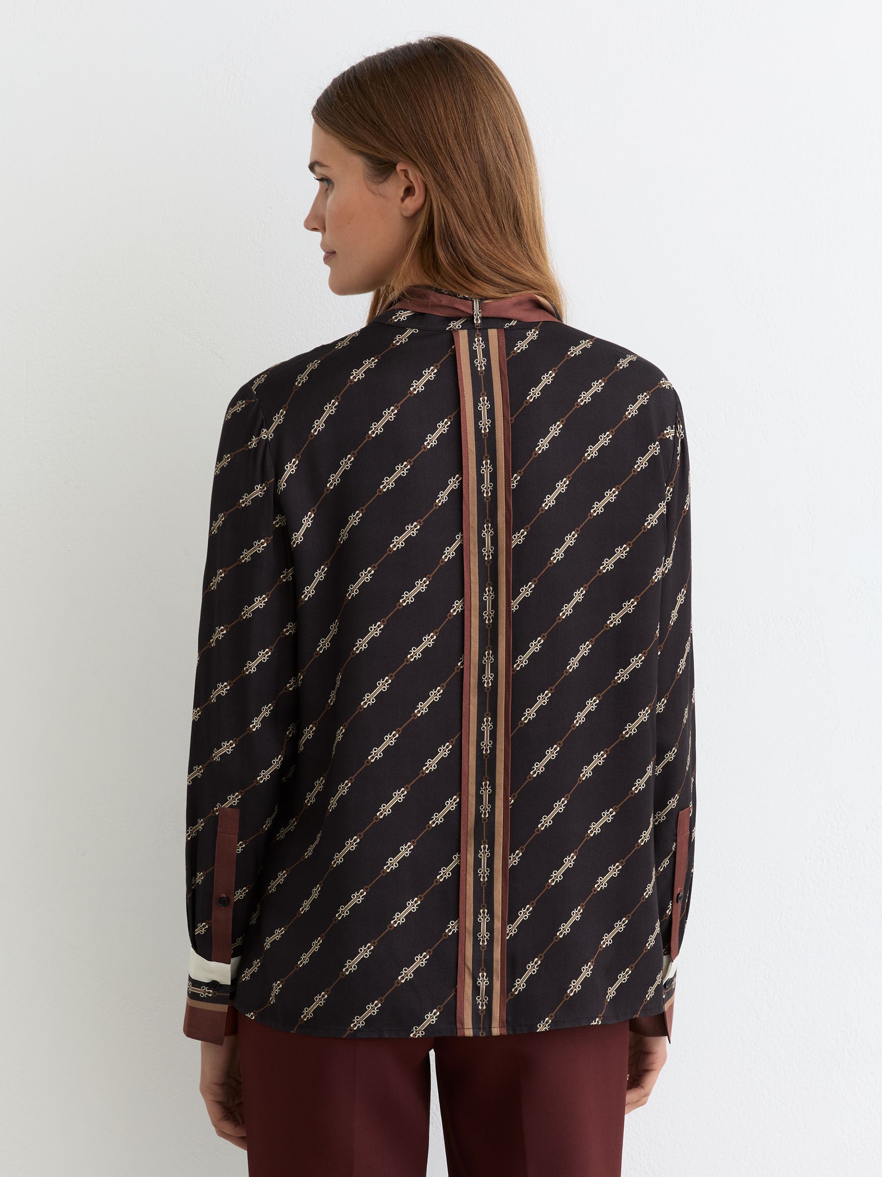 Chain-Print Tie-Neck Shirt in Black - Image 4 of 5