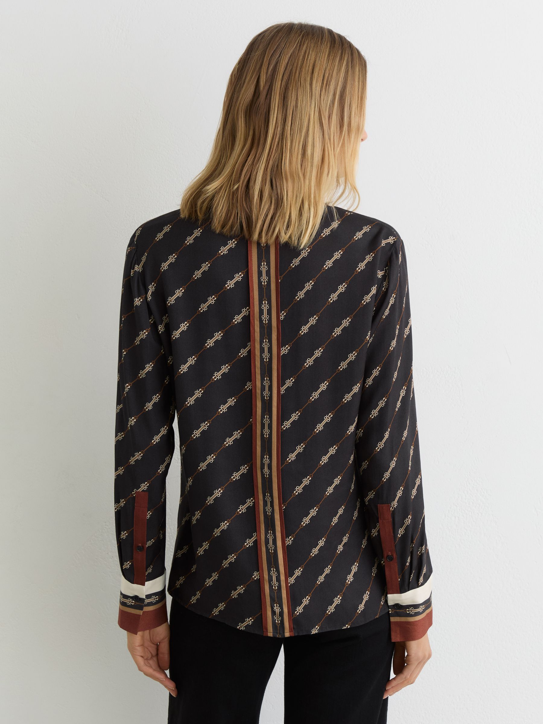 Chain-Print Tie-Neck Shirt in Black - image 4