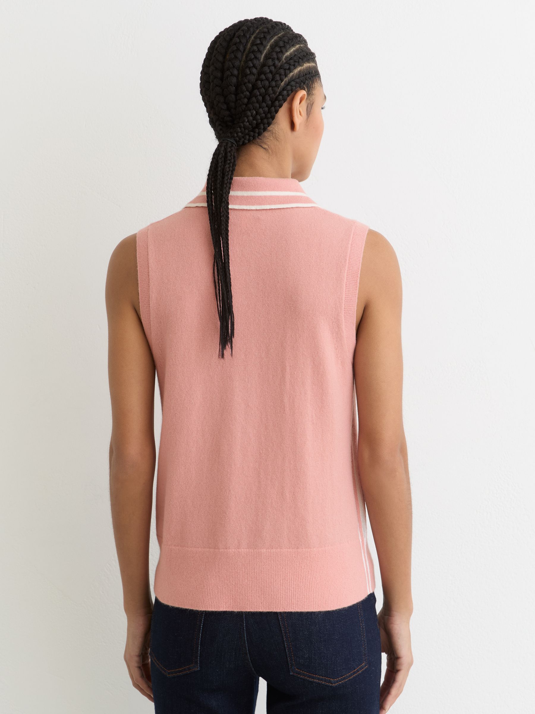 Wool-Cashmere Sleeveless Polo Top in Pink/Ivory - Image 5 of 6