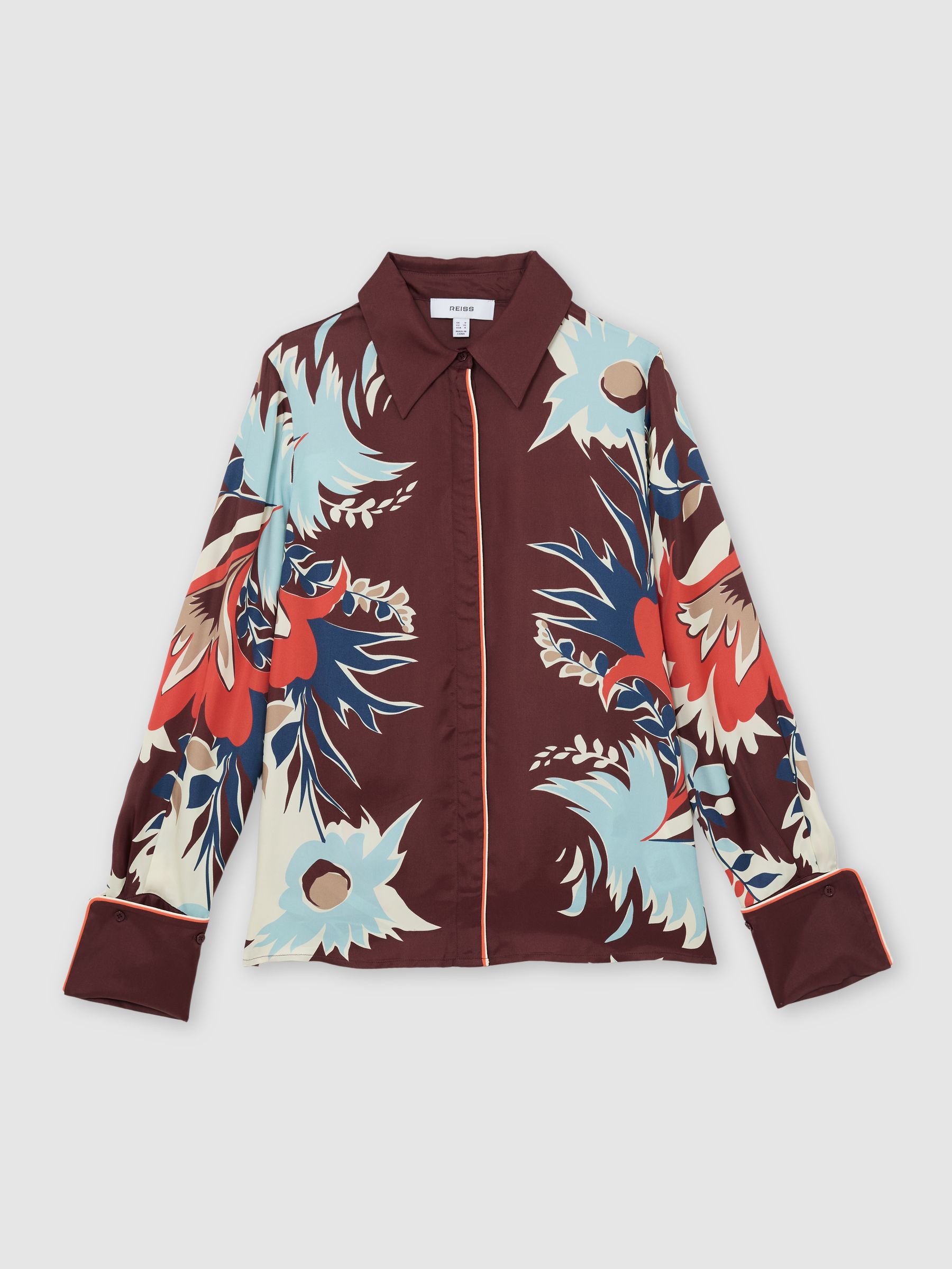 Printed Button-Through Shirt in Burgundy - Image 2 of 6