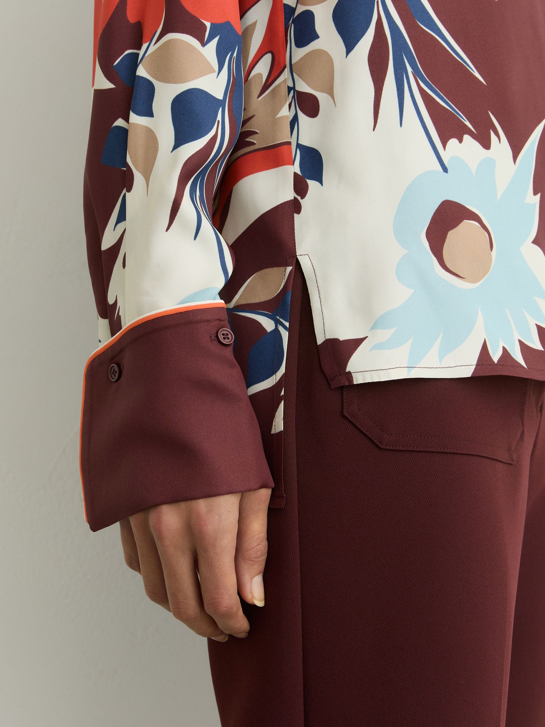 Printed Button-Through Shirt in Burgundy - image 5