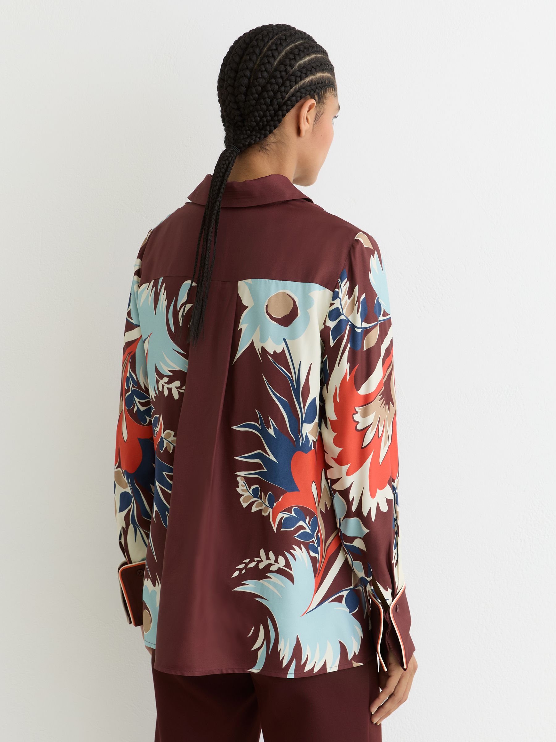 Printed Button-Through Shirt in Burgundy - Image 5 of 6