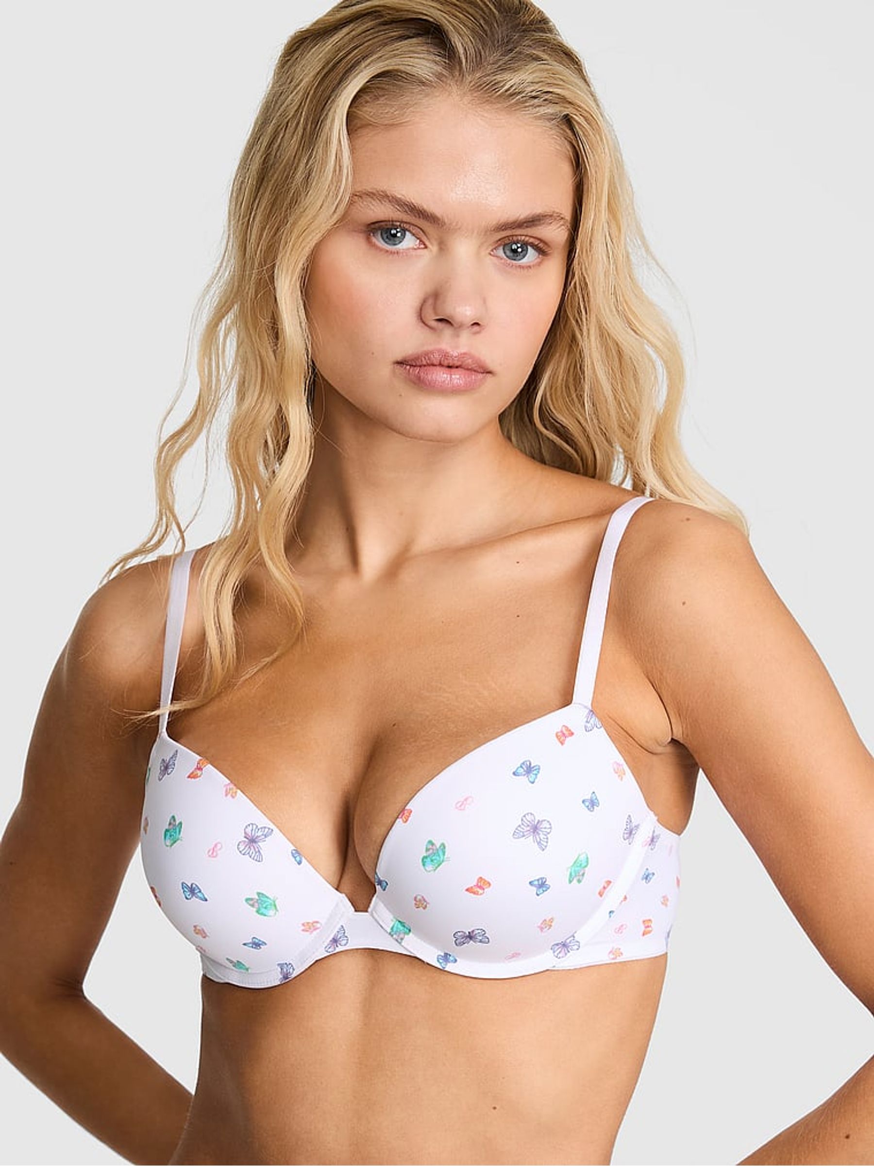 White Butterfly Print Super Push Up Bra - Image 1 of 2
