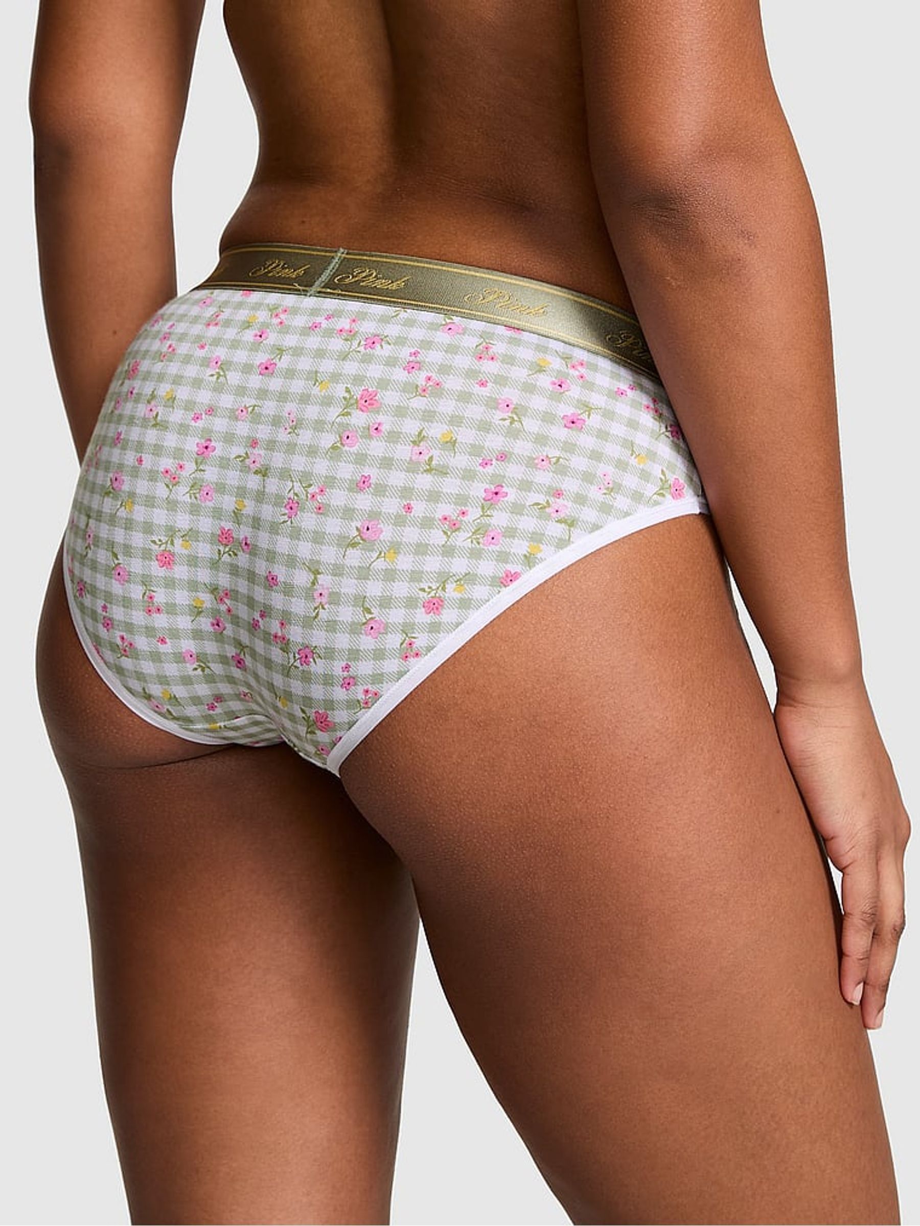 Green Gingham Floral Print Hipster Cotton Logo Knickers - Image 2 of 2