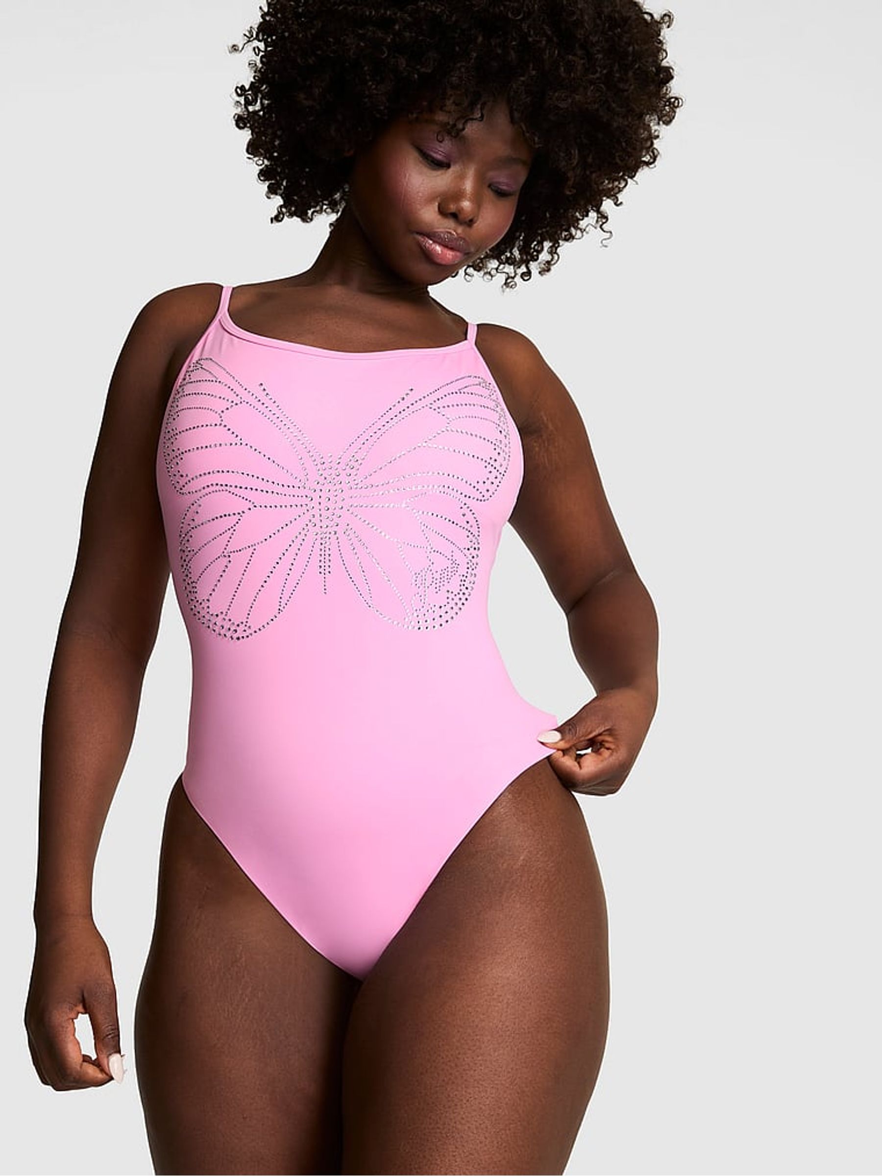 Pink Lollipop Diamante Low Back Swimsuit - Image 1 of 3