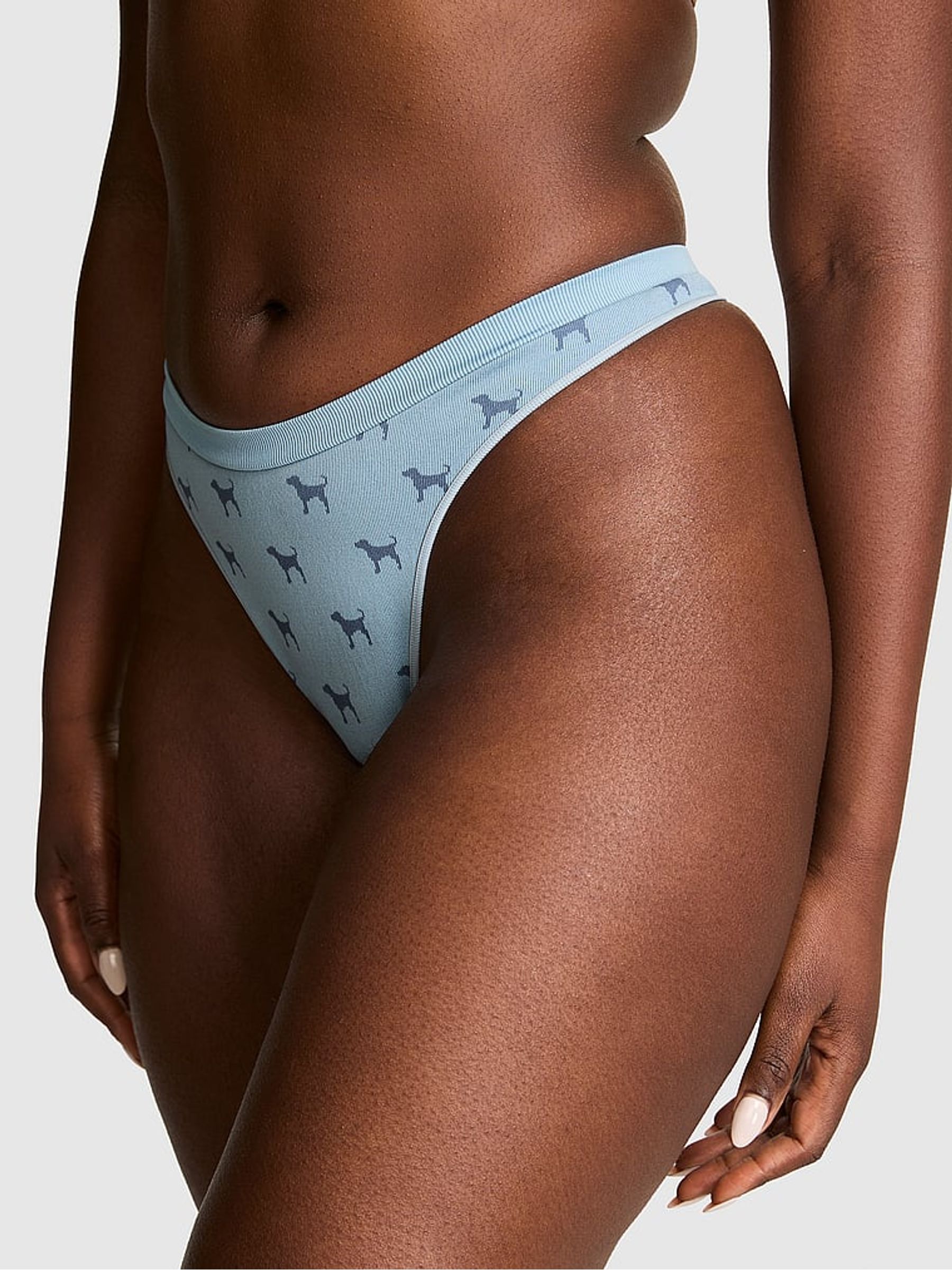 Icy Blue Dog Print Thong Seamless Knickers - Image 1 of 2