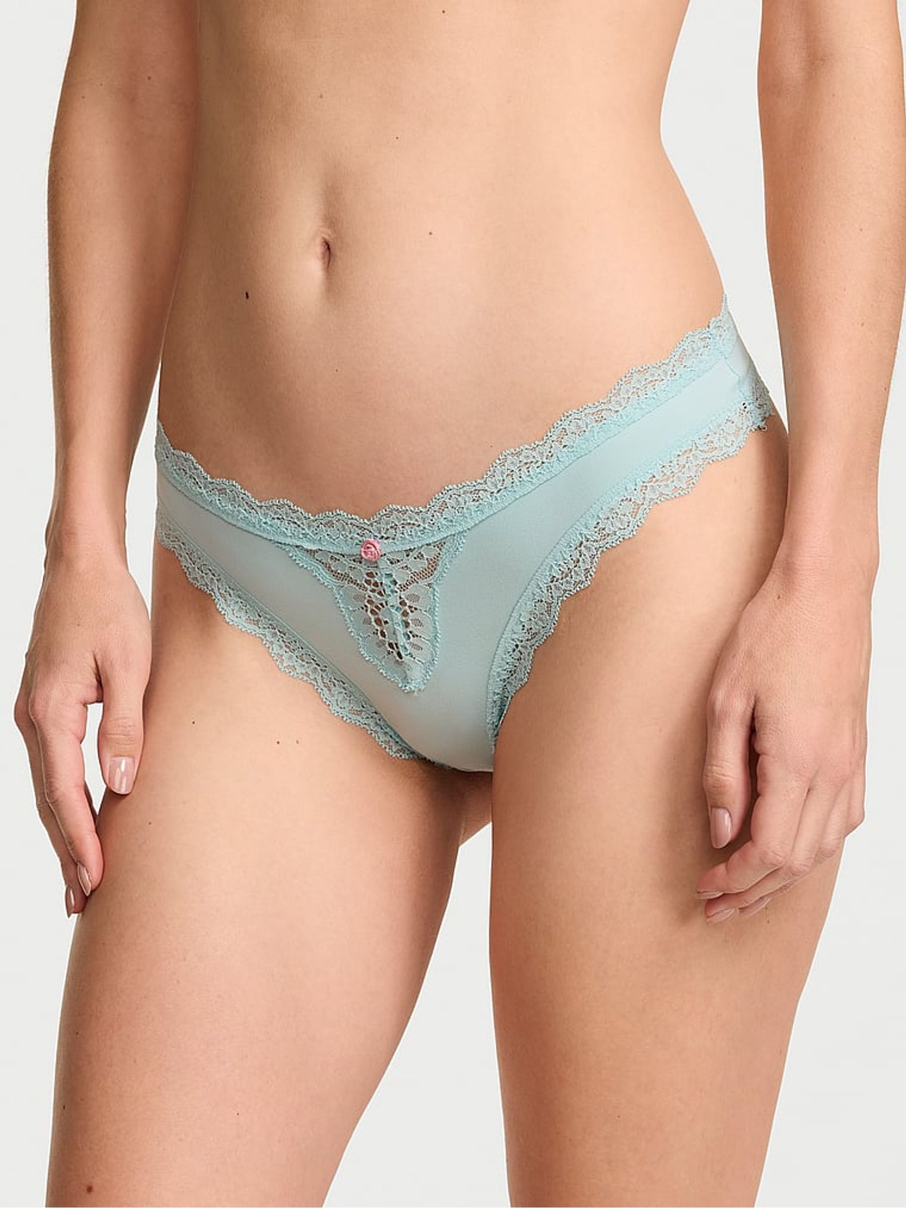Canal Blue Lace Trim Thong Knickers - Image 1 of 2