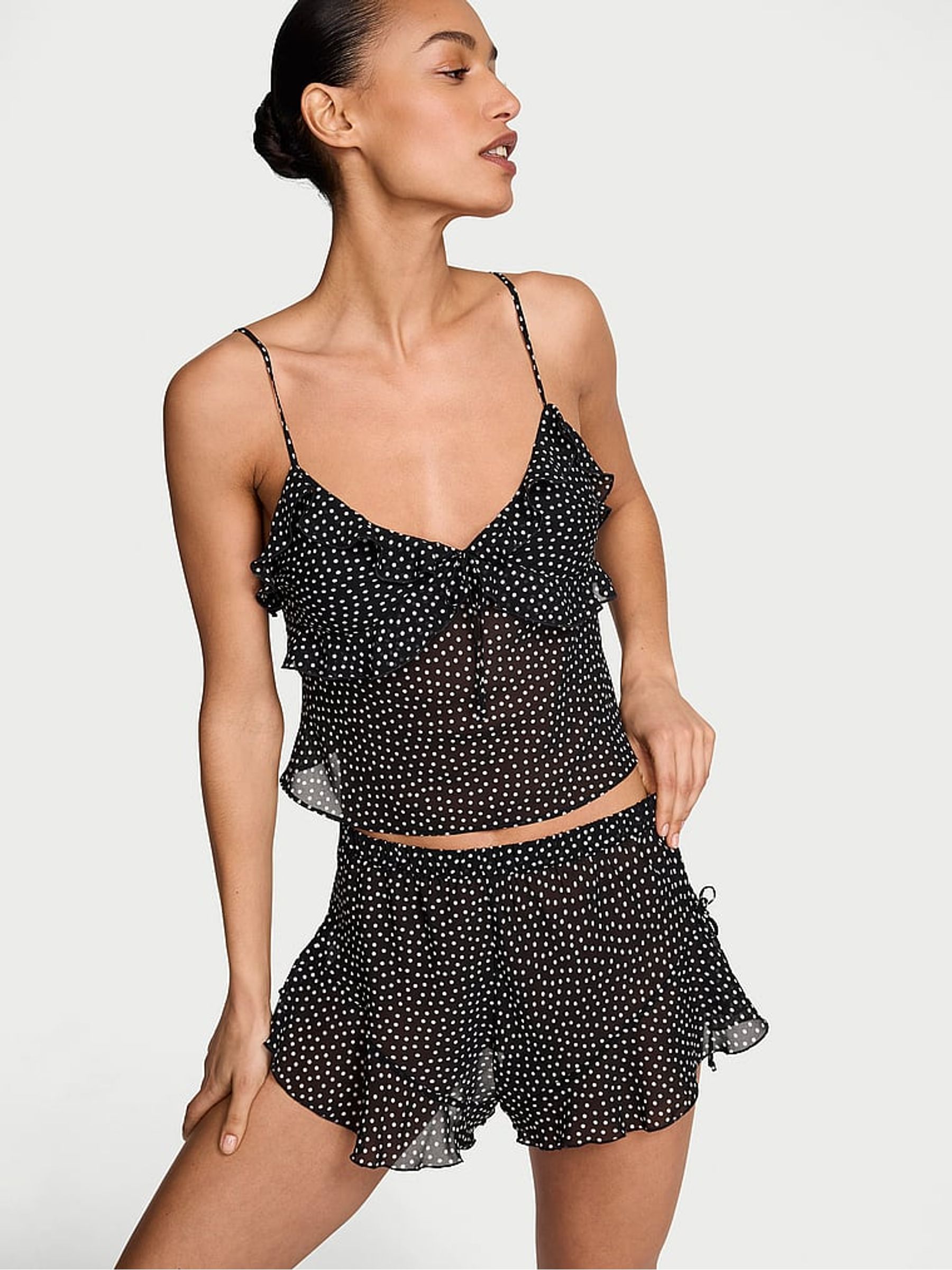 Black & White Polka Dot Chiffon Cami Set - Image 1 of 2 Black & White Polka Dot Chiffon Cami Set - Image 1 of 2
