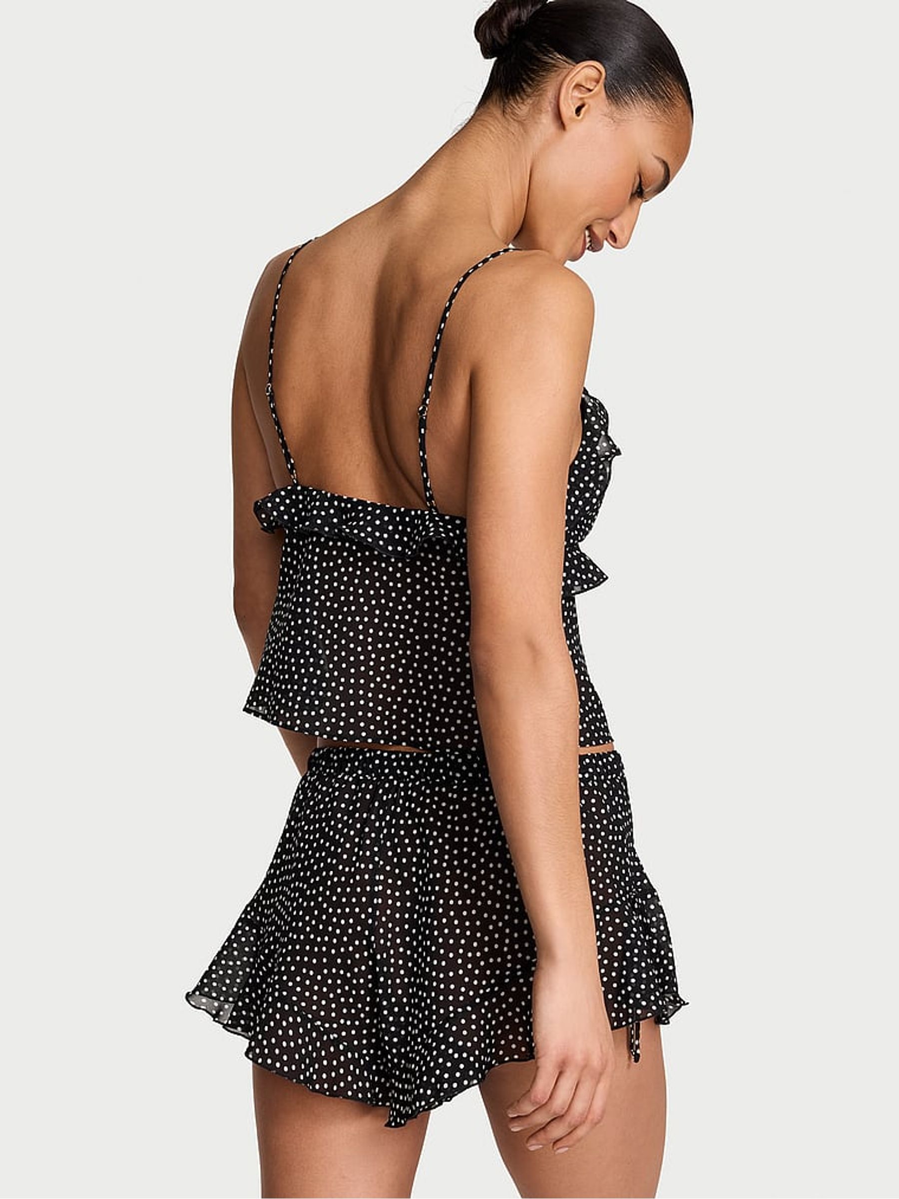 Black & White Polka Dot Chiffon Cami Set - Image 2 of 2 Black & White Polka Dot Chiffon Cami Set - Image 2 of 2