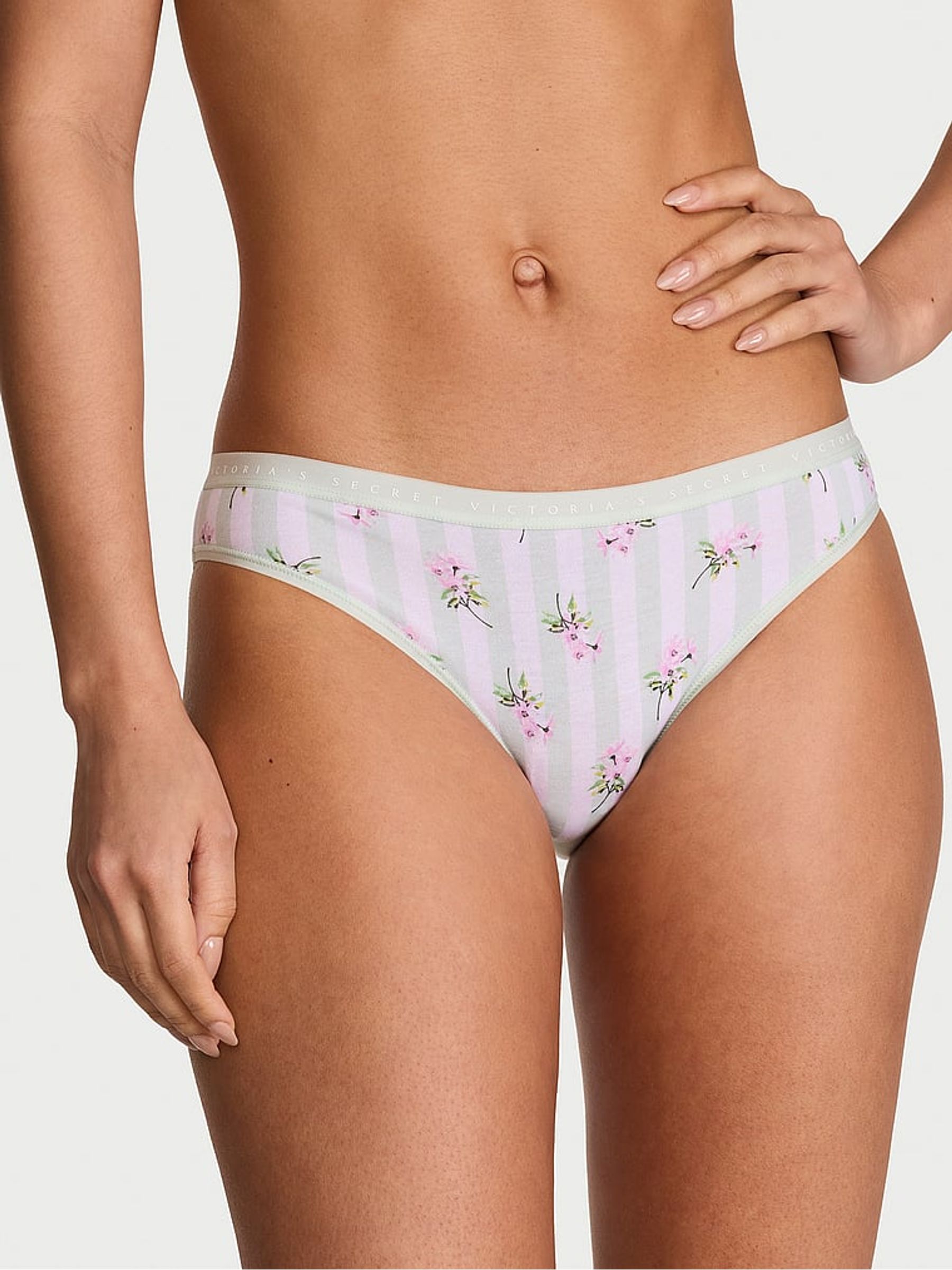 Mint Green Floral Stripe Bikini Knickers - Image 1 of 2