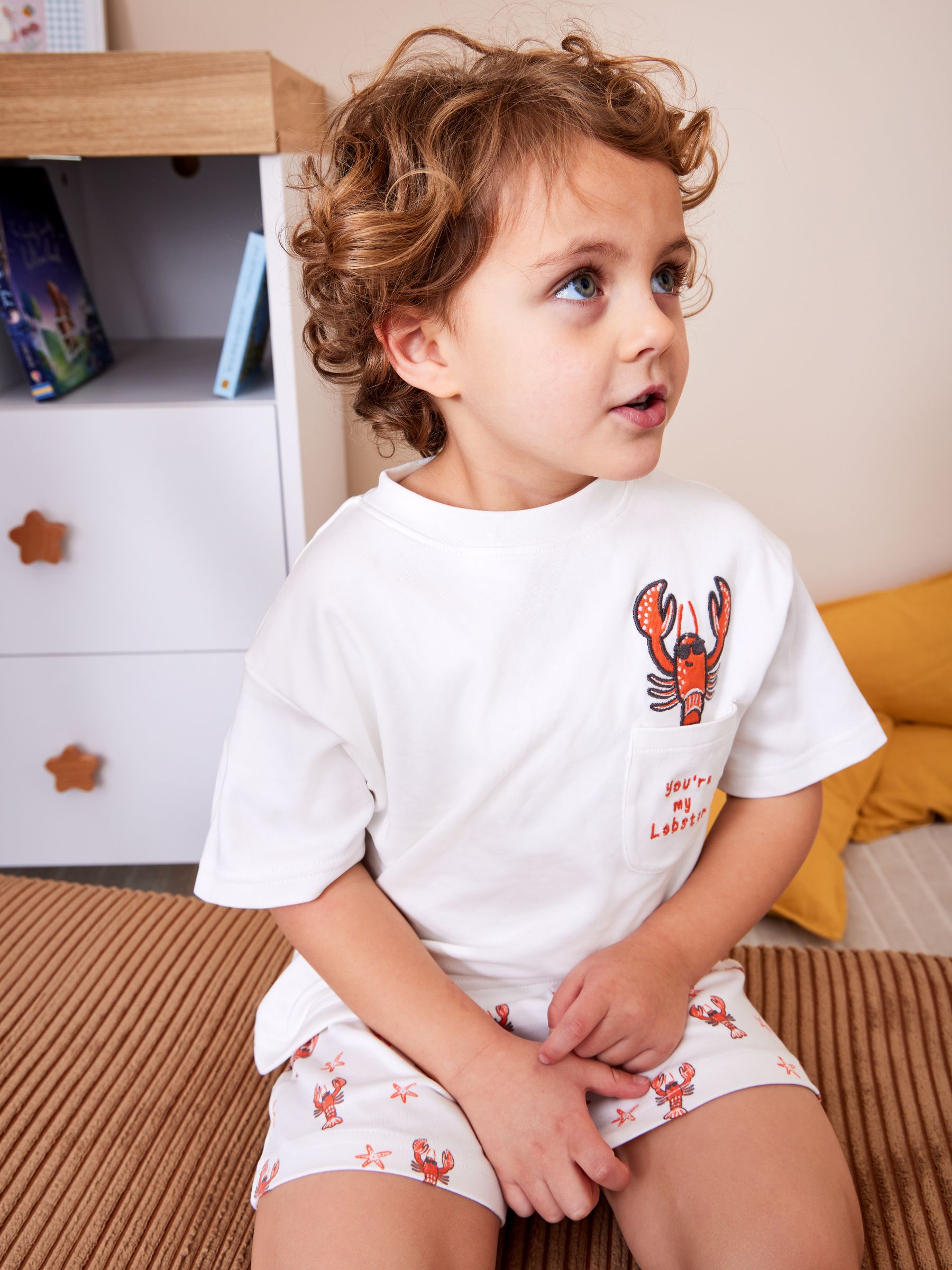 Ecru Lobster Embroidered Short Jersey Pyjama - Image 1 of 1