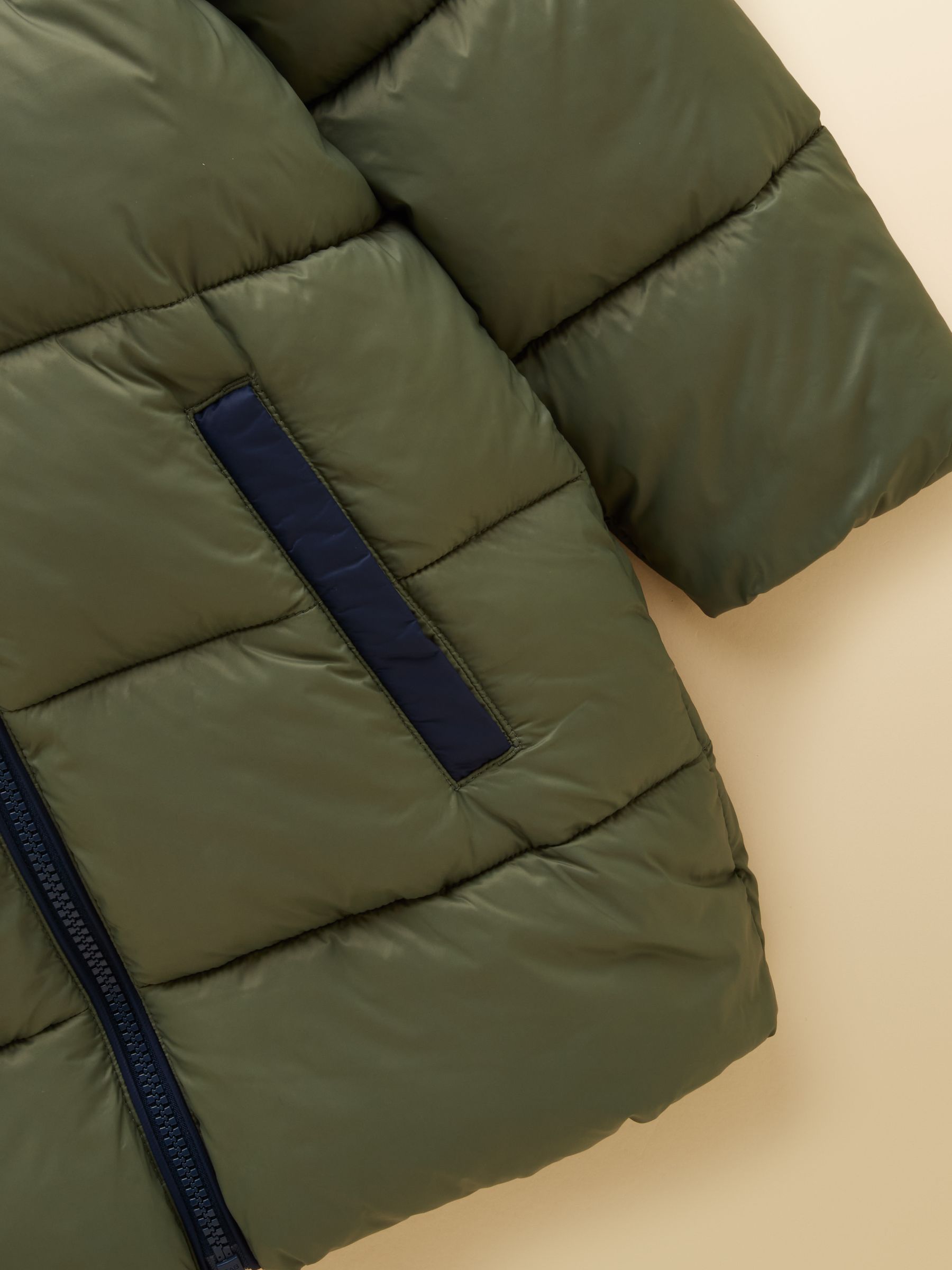 Boys' Long Cairn Khaki Green Showerproof Padded Coat - Image 3 of 5