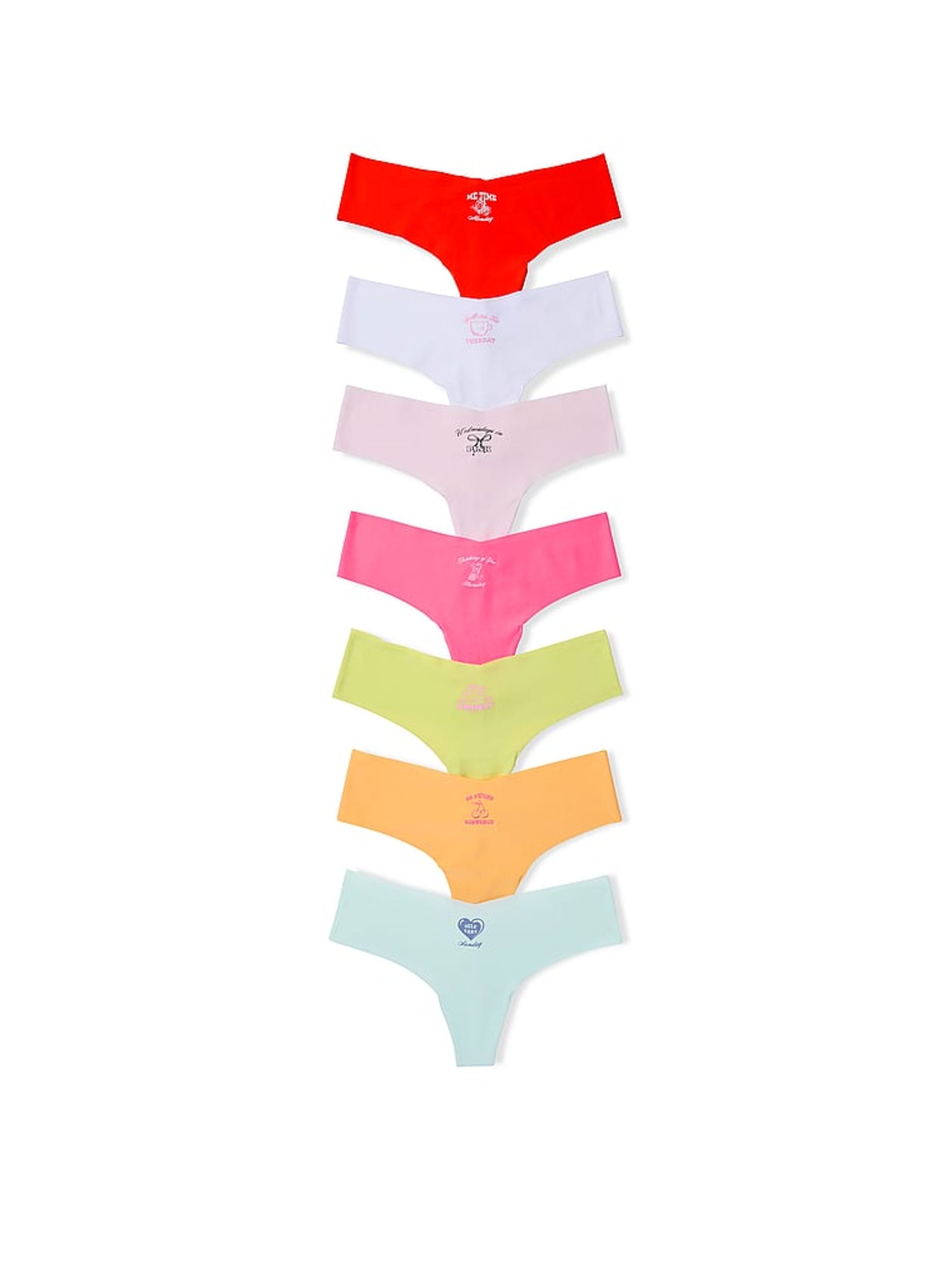 Red/Pink/Green/Orange/White Thong No Show Knickers 7 Pack - Image 1 of 1 Red/Pink/Green/Orange/White Thong No Show Knickers 7 Pack - Image 1 of 1
