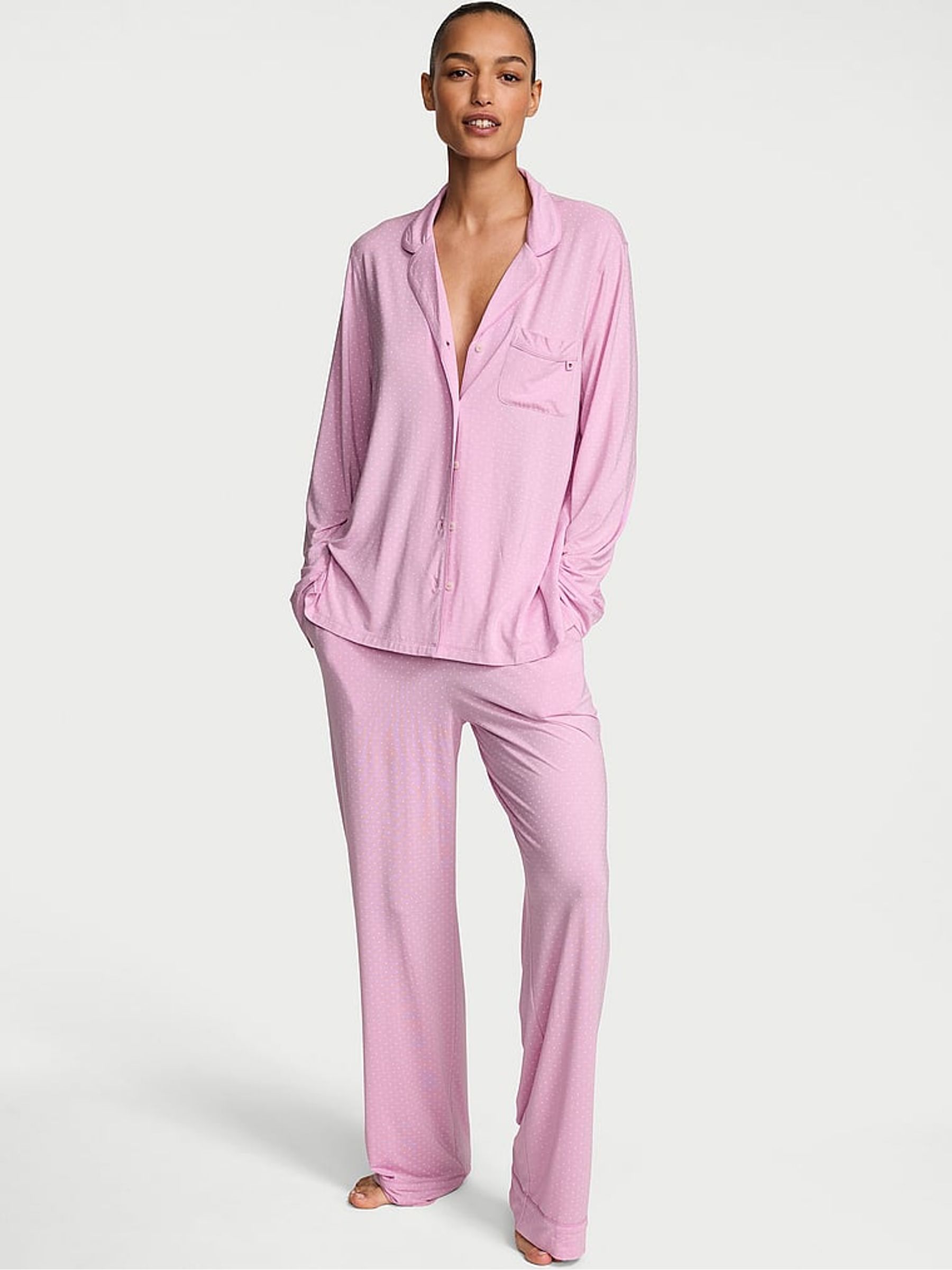 Bikini Pink Dot Modal Long Pyjama Set - Image 1 of 2