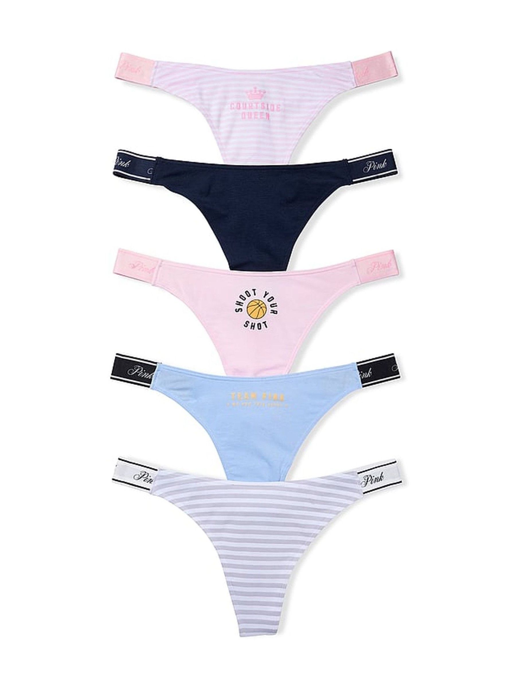 Pink/Blue/Navy Thong 5 Pack Logo Knickers - Image 1 of 1