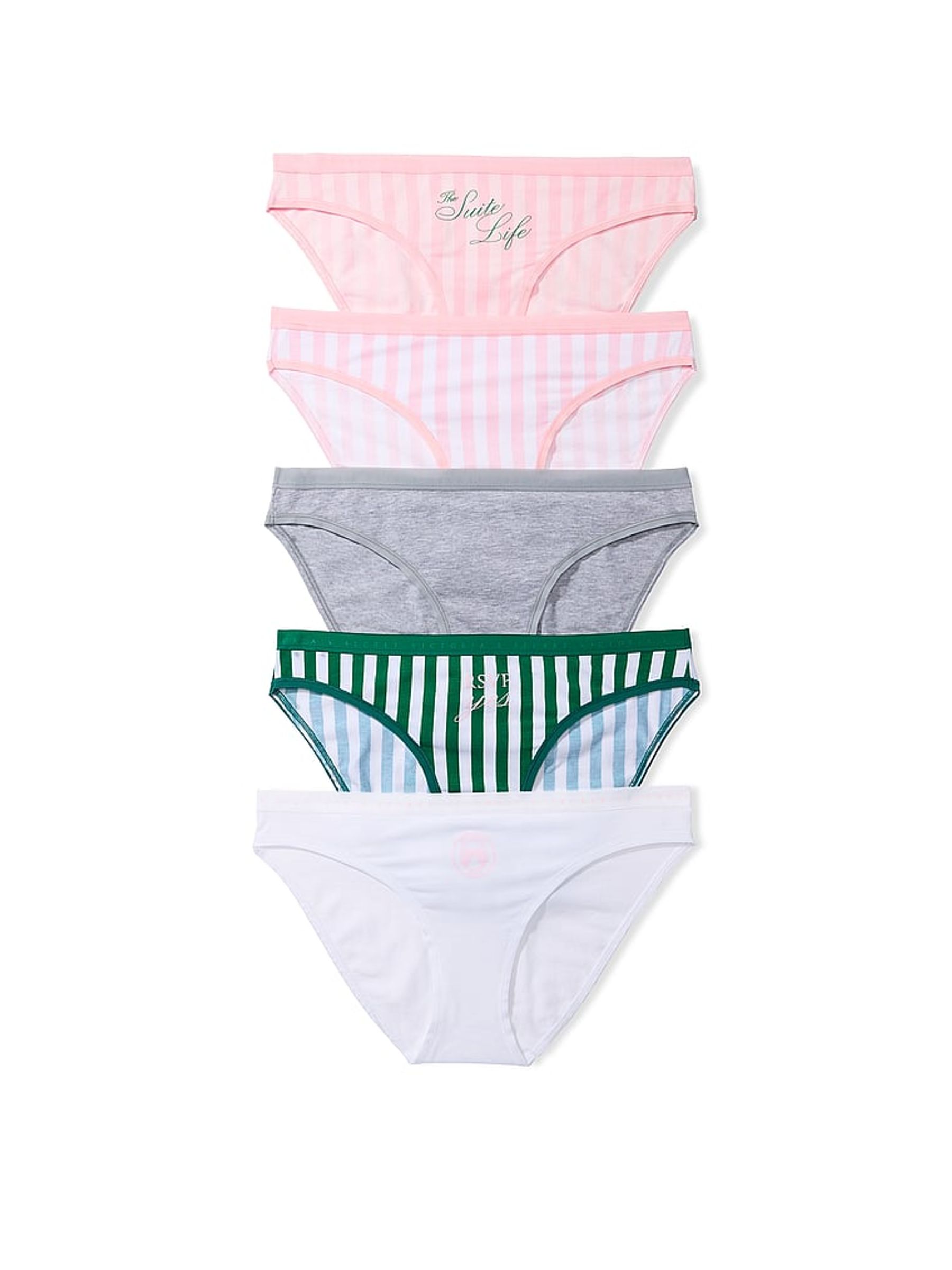 White/Grey/Pink/Green Bikini 5 Pack Knickers - Image 1 of 1