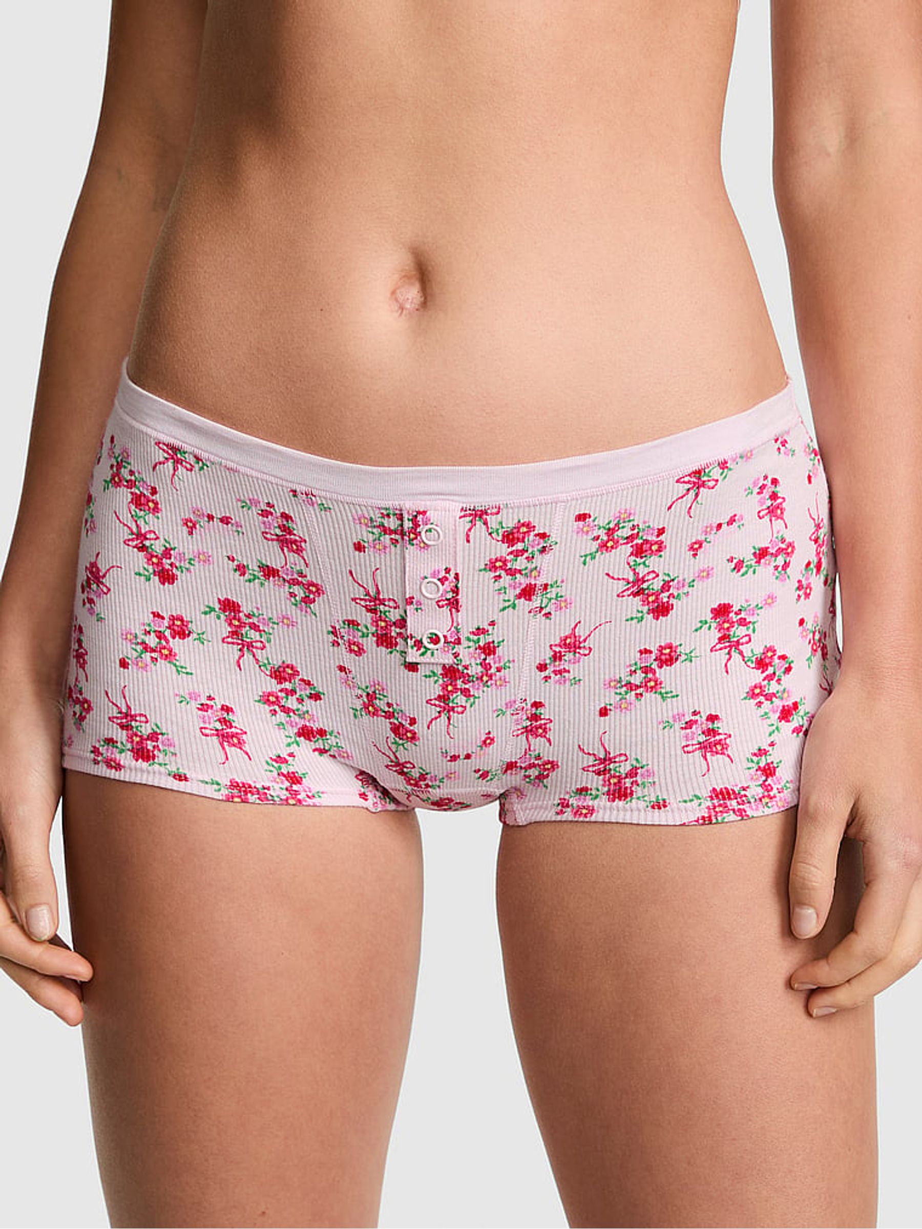 Pink Tulip Floral Print Boyshort Cotton Knickers - Image 1 of 2
