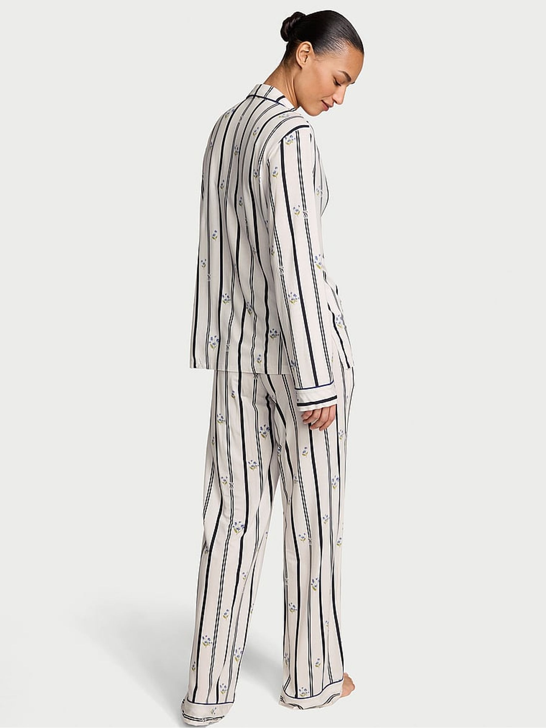 Coconut White Floral Stripe Modal Long Pyjama Set - Image 2 of 2