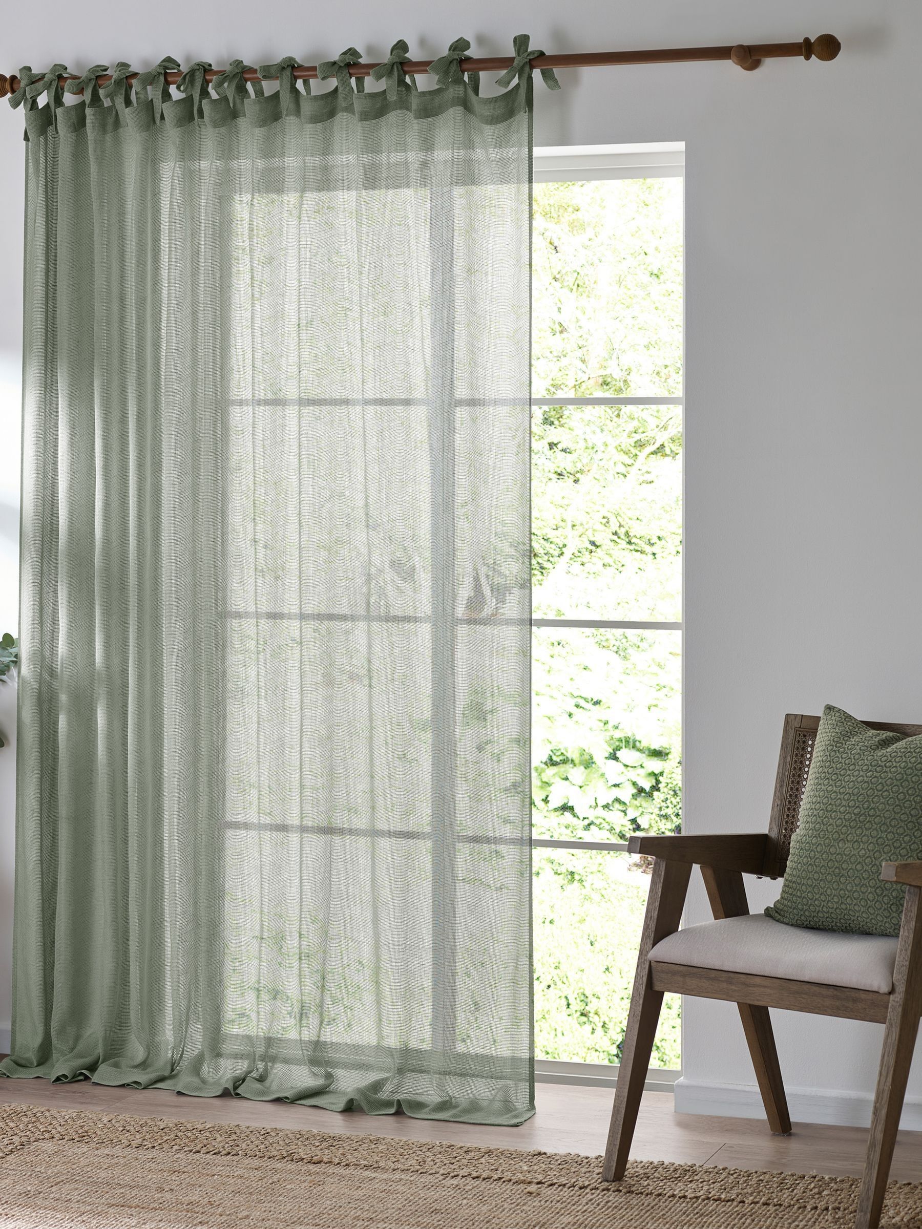 Eucalyptus Green Bow Nimbus Sheer Tab Top Curtains Panel - Image 2 of 6