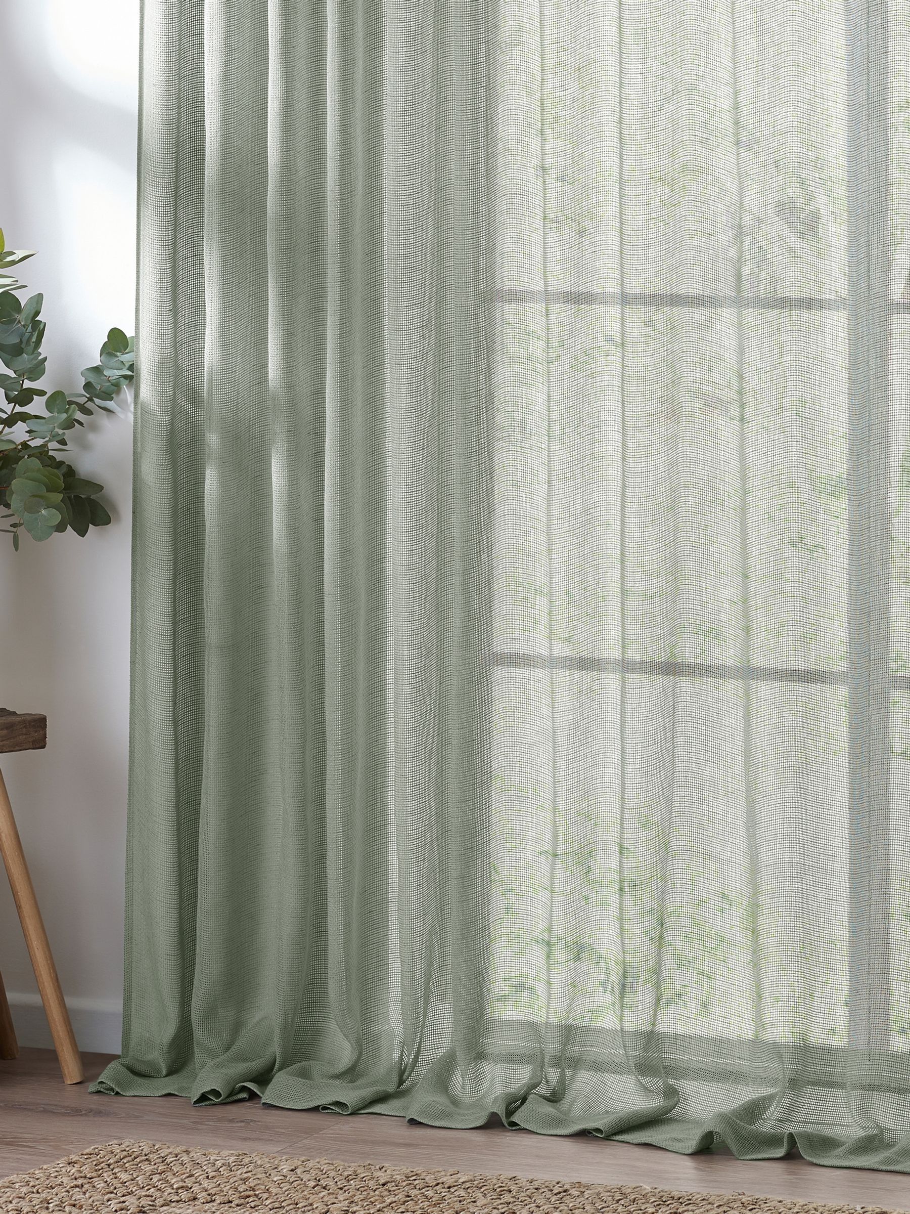 Eucalyptus Green Bow Nimbus Sheer Tab Top Curtains Panel - Image 3 of 6