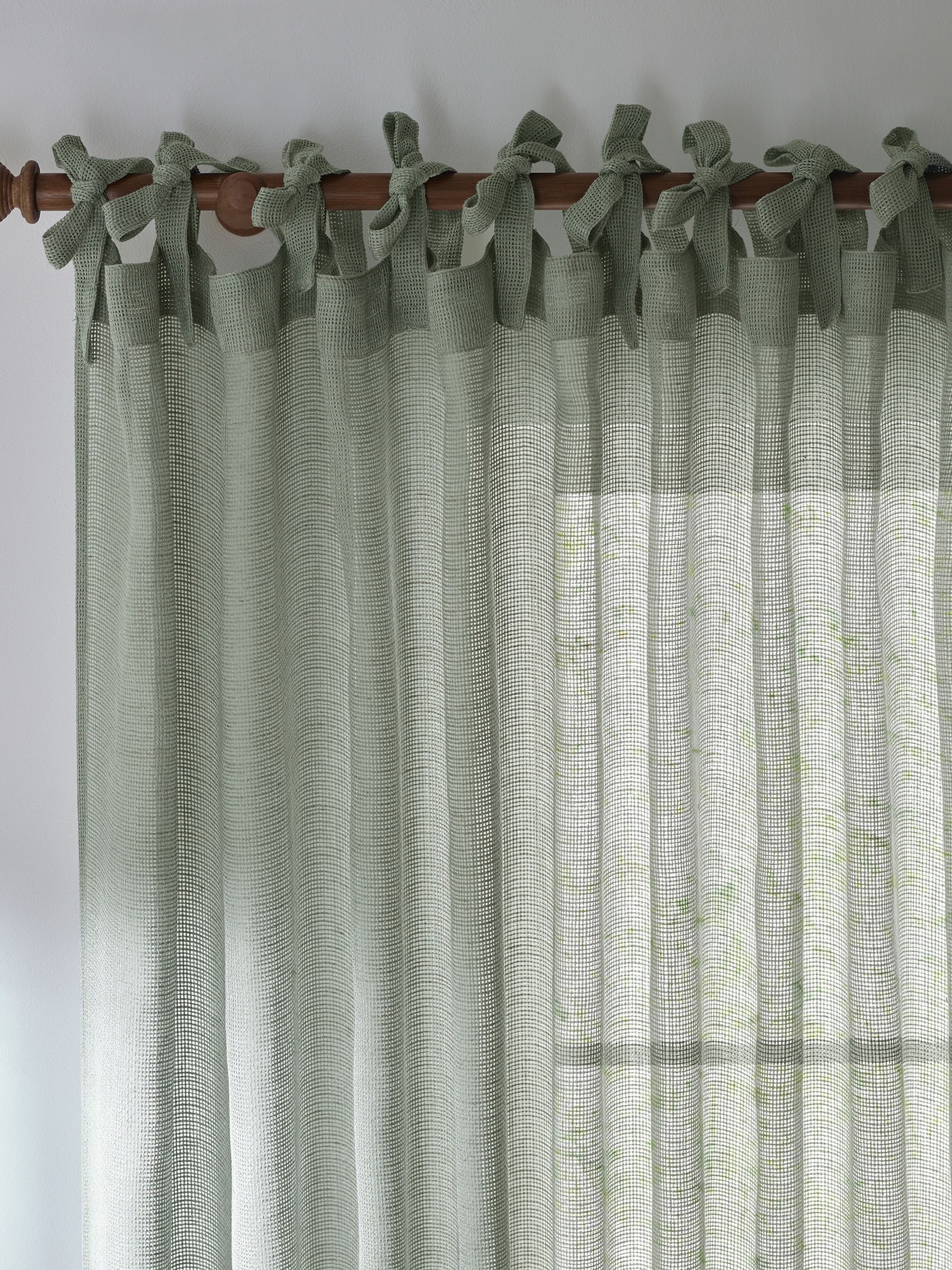 Eucalyptus Green Bow Nimbus Sheer Tab Top Curtains Panel - Image 4 of 6