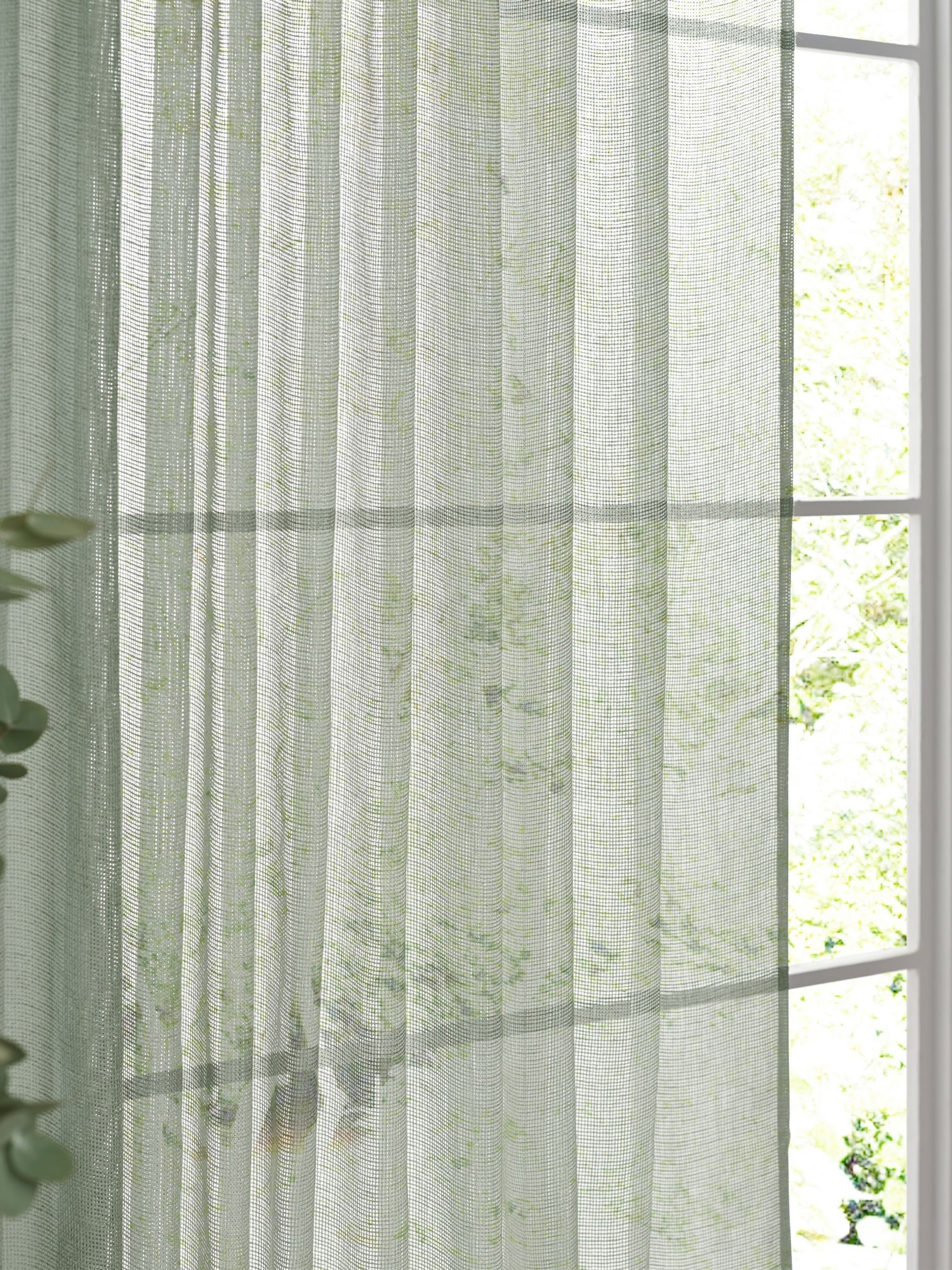 Eucalyptus Green Bow Nimbus Sheer Tab Top Curtains Panel - Image 5 of 6