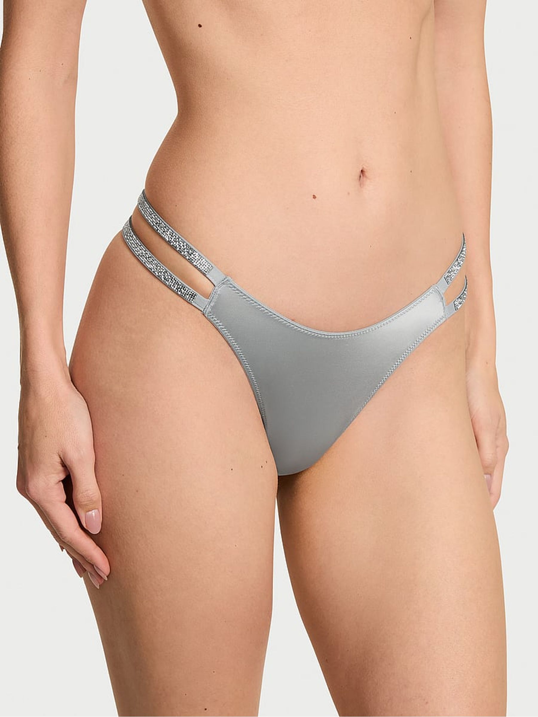 Starstruck Grey Double Strap Thong Shine Strap Knickers - Image 1 of 2