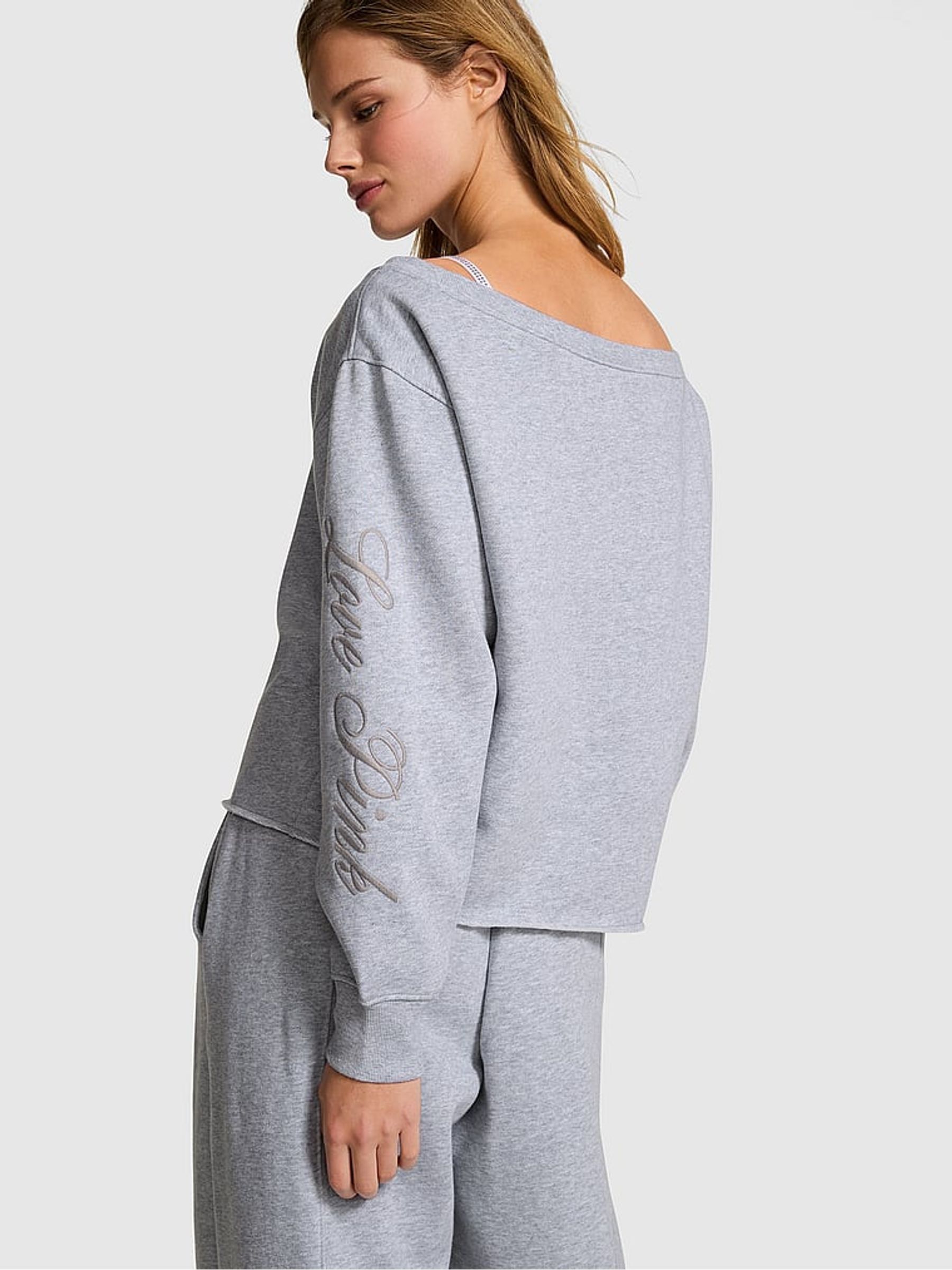Medium Heather Grey Off The Shoulder Fleece Sweatshirt - Image 2 of 2