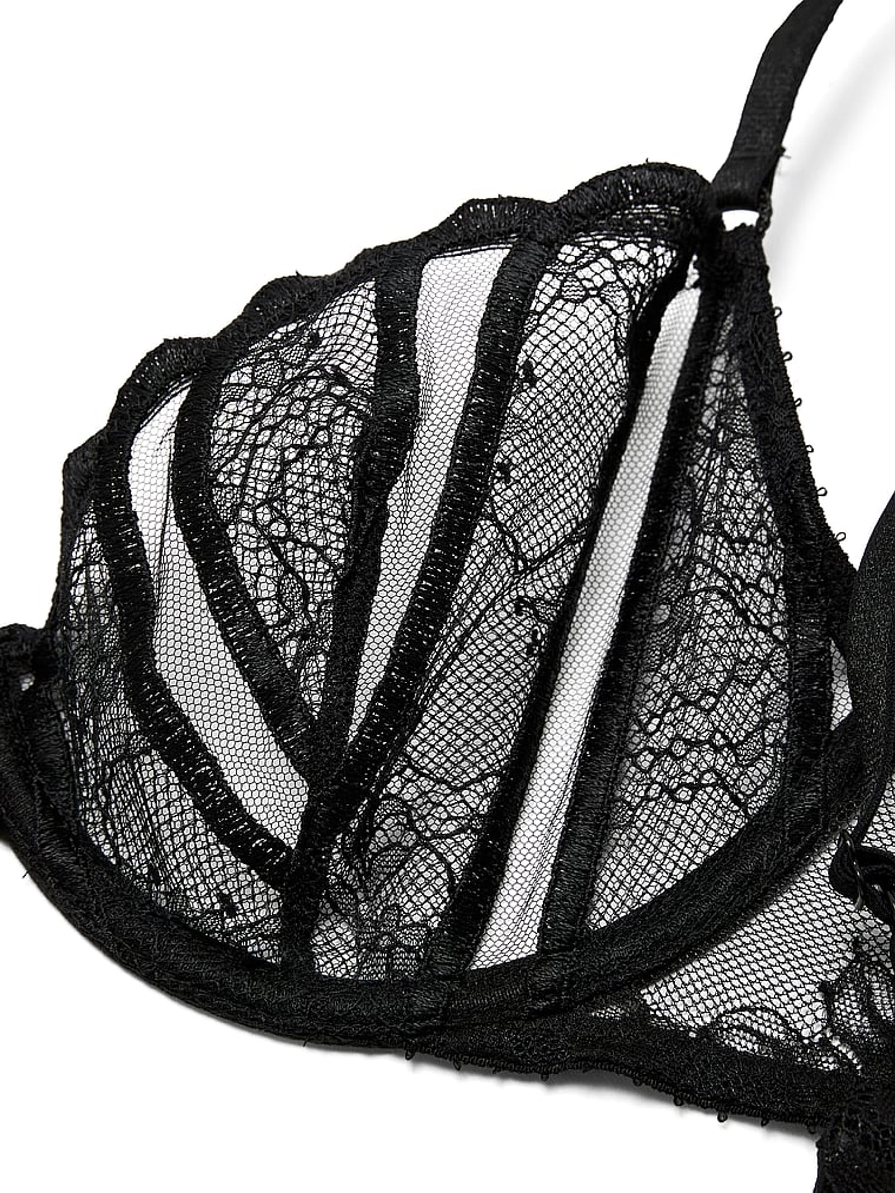 Black Unlined Demi X-Ray Embroidery Bra - Image 4 of 4