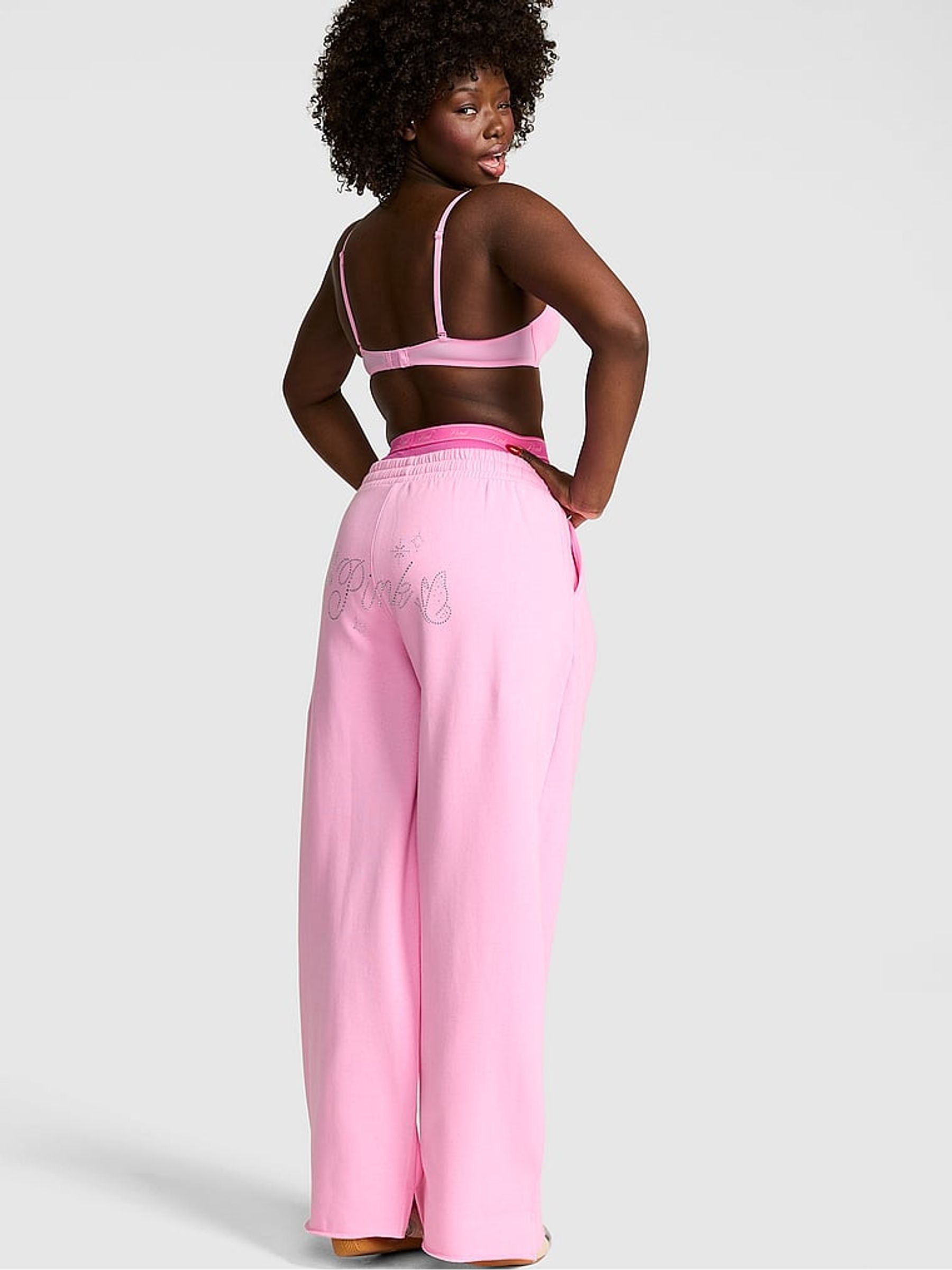 Pink Lollipop Diamante Wide Leg Fleece Joggers - Image 2 of 3
