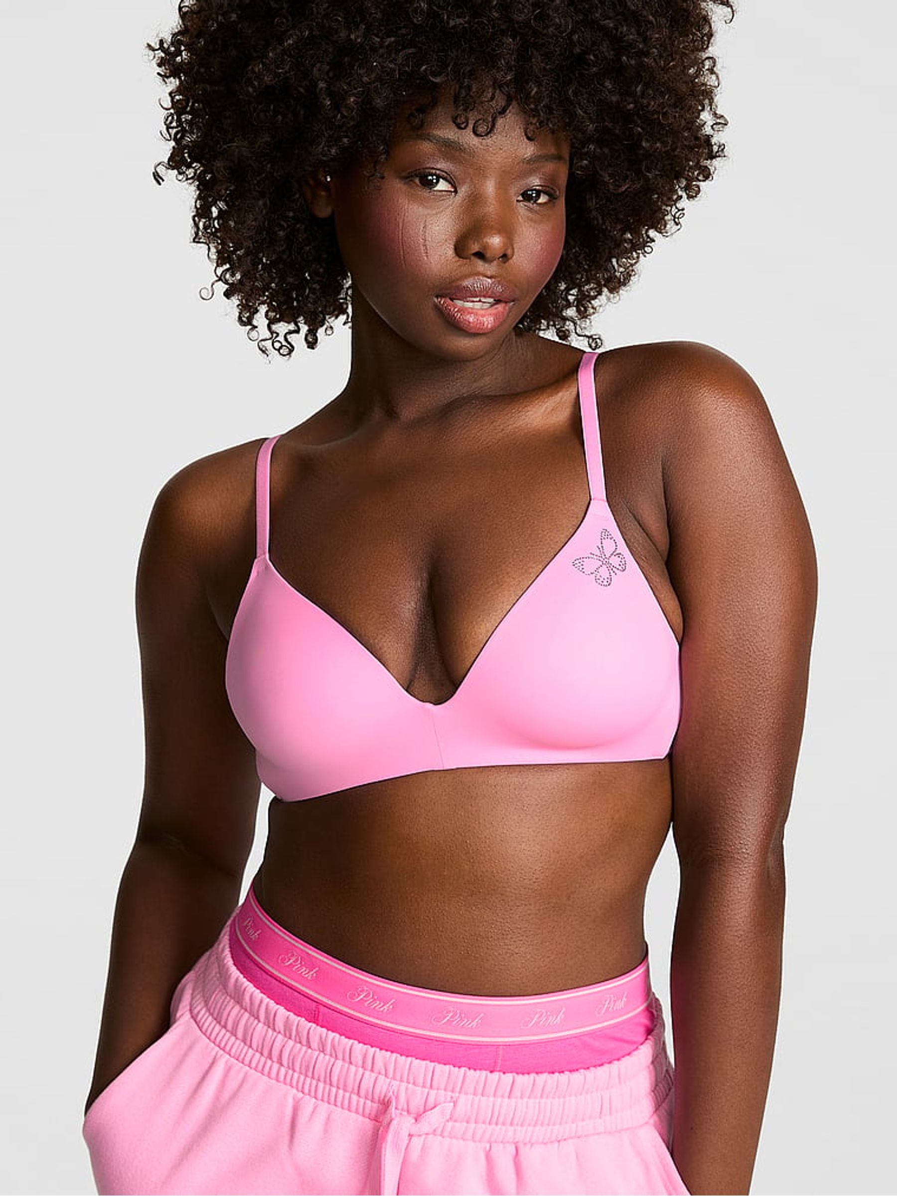 Pink Lollipop Diamante Non Wired Lightly Lined Bra - Image 1 of 4