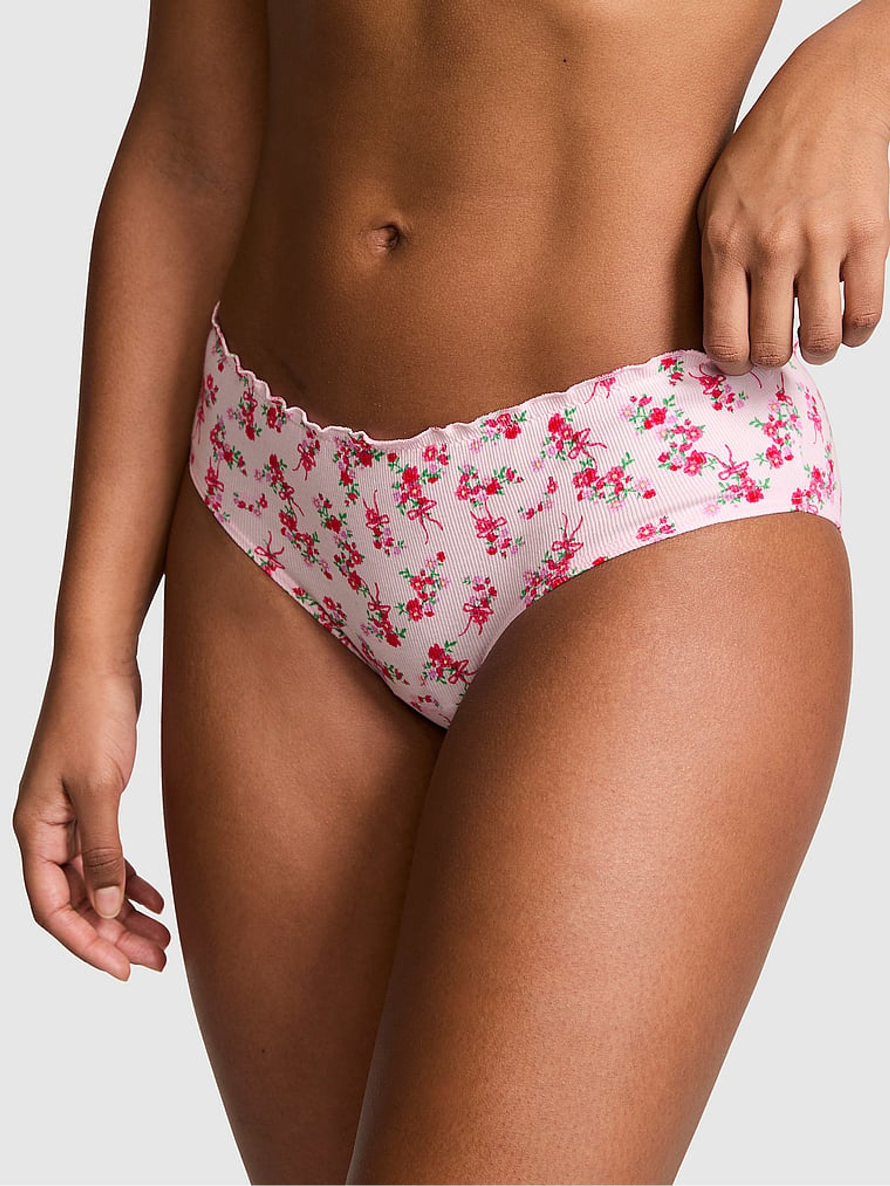 Pink Tulip Floral Print Cheeky Cotton Side Tie Cheeky Knickers - Image 1 of 2 Pink Tulip Floral Print Cheeky Cotton Side Tie Cheeky Knickers - Image 1 of 2