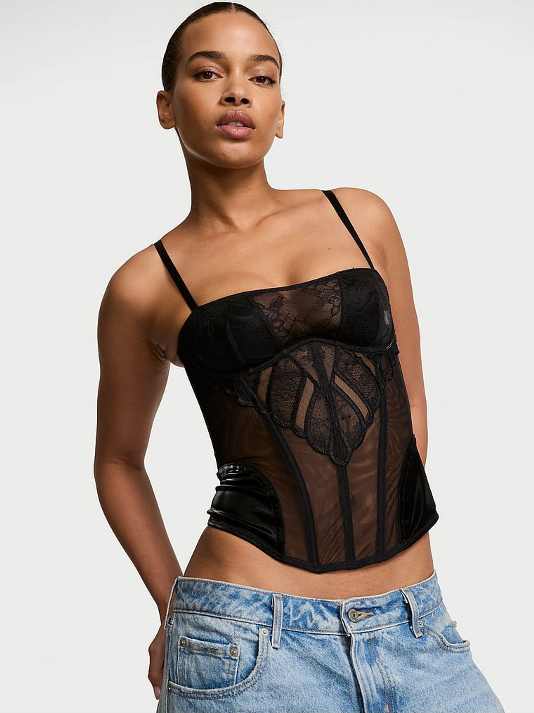 Black X-Ray Embroidery Corset Top | Victoria's Secret UK