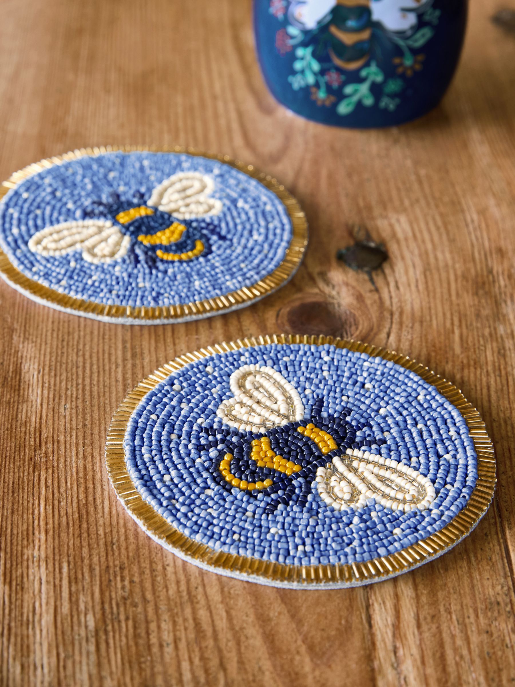 Set of 4 Blue Glass Beaded Coasters - Image 2 of 3