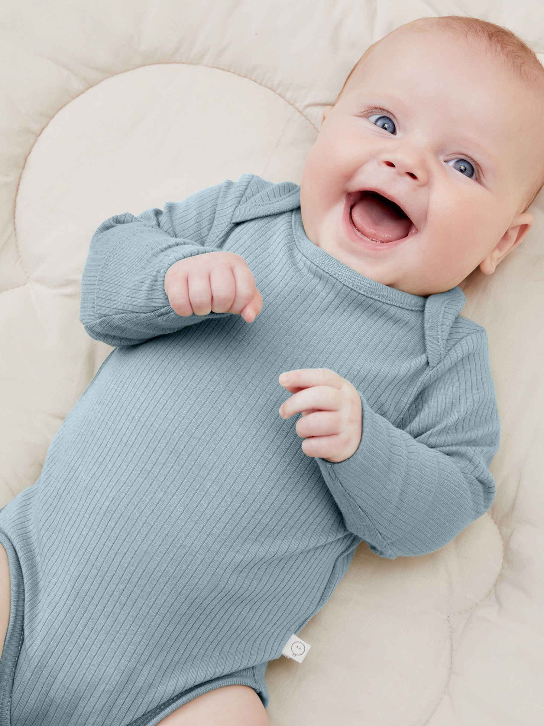 MORI Blue Ribbed Stretch Long Sleeve Envelope Neckline Bodysuit - Image 1 of 3