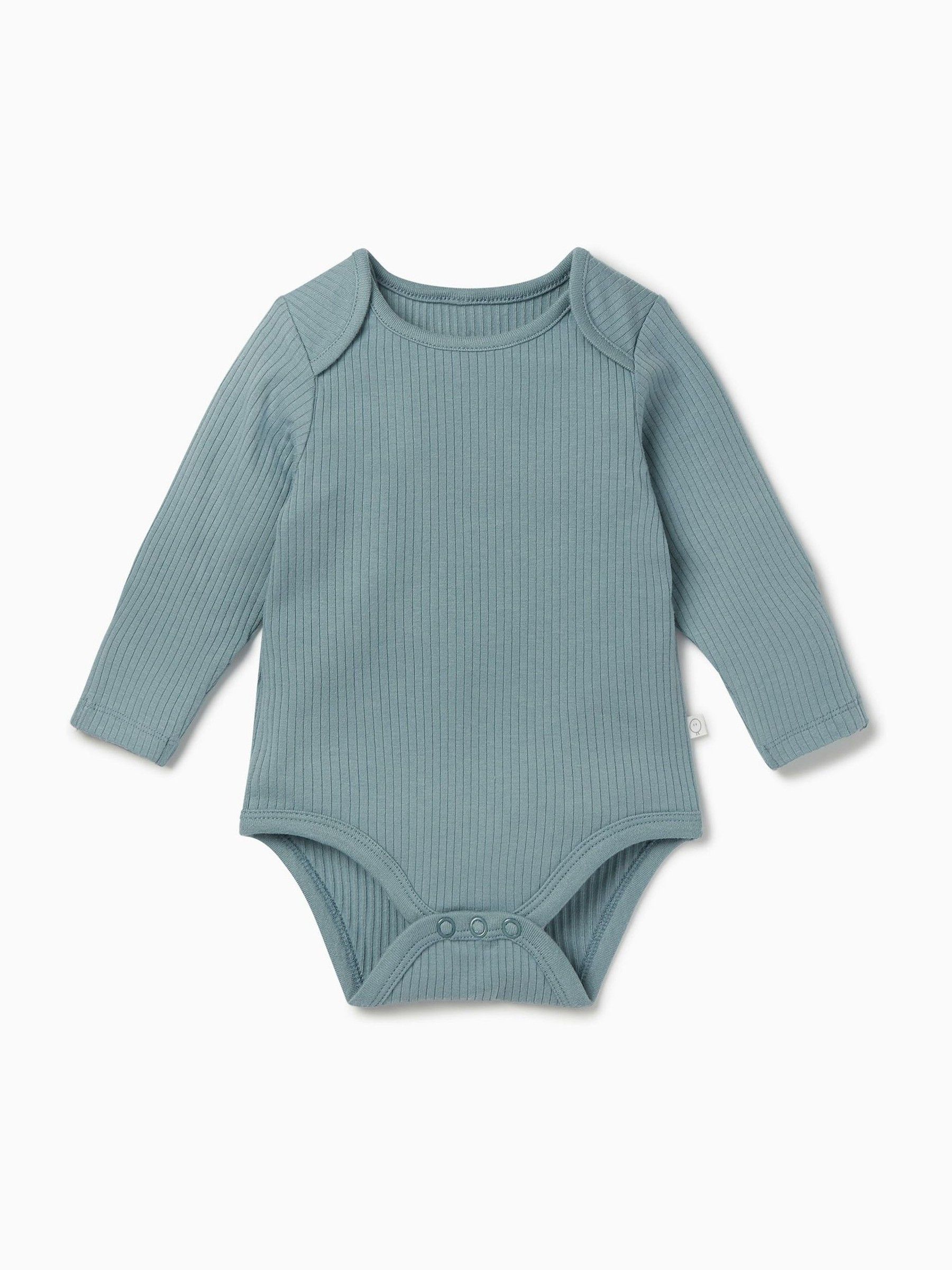 MORI Blue Ribbed Stretch Long Sleeve Envelope Neckline Bodysuit - Image 2 of 3
