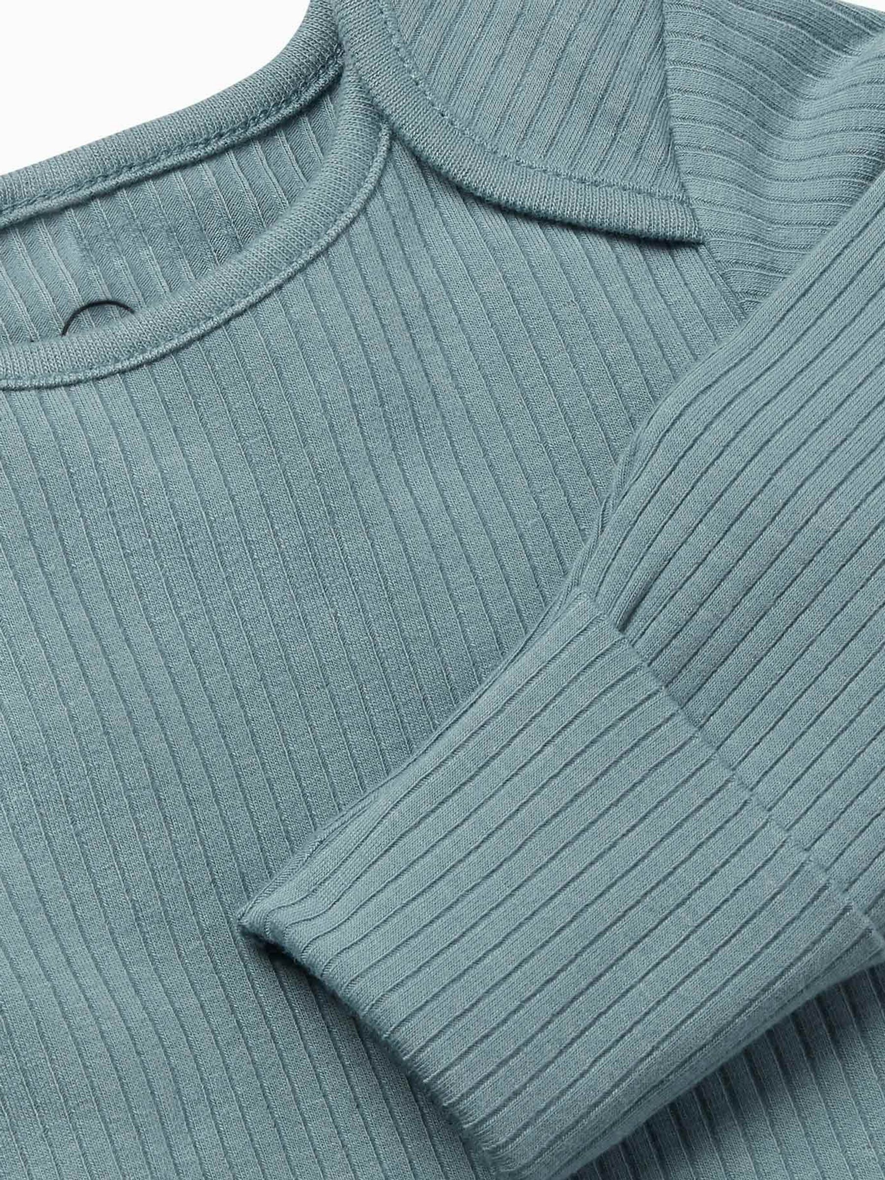 MORI Blue Ribbed Stretch Long Sleeve Envelope Neckline Bodysuit - Image 3 of 3