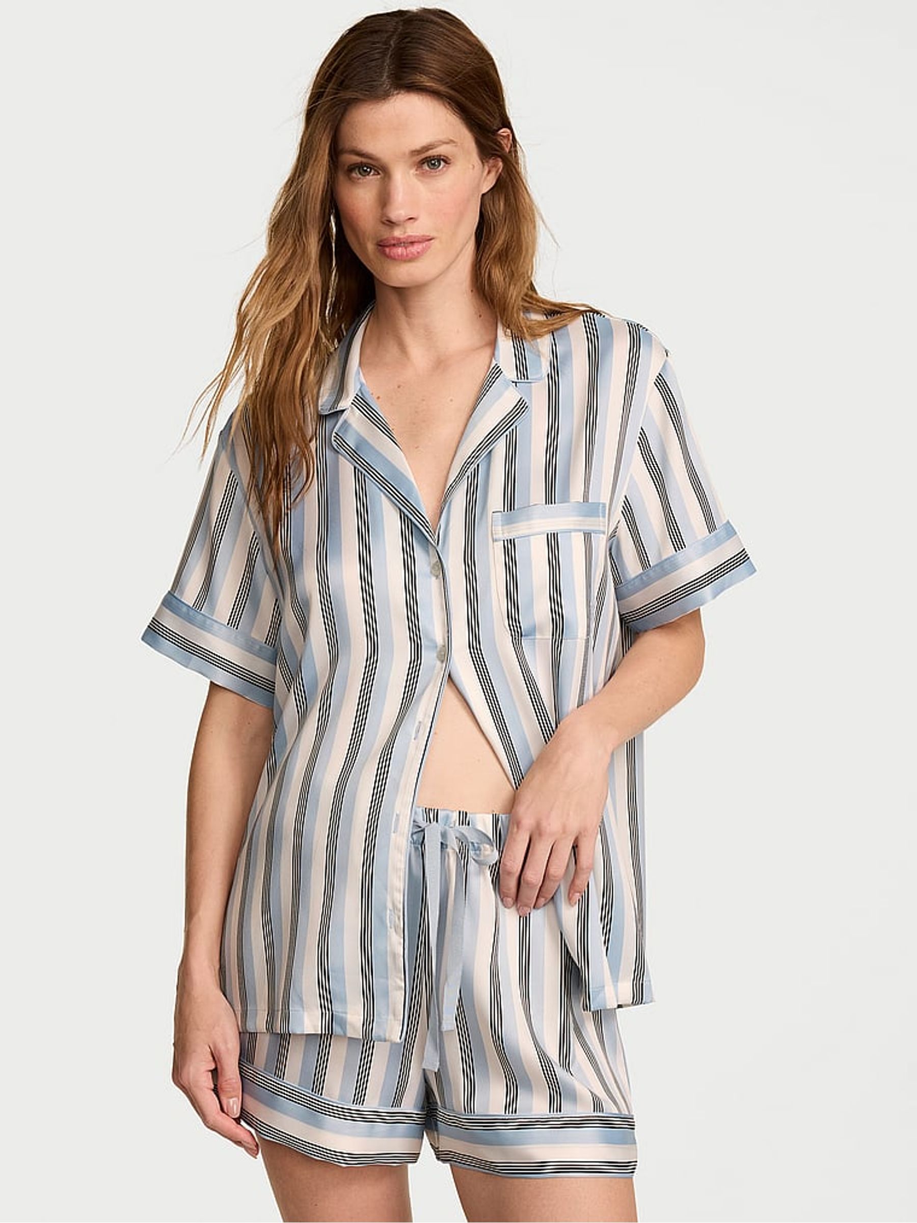 Blue Stripe Satin Short Pyjamas Set - Image 1 of 2