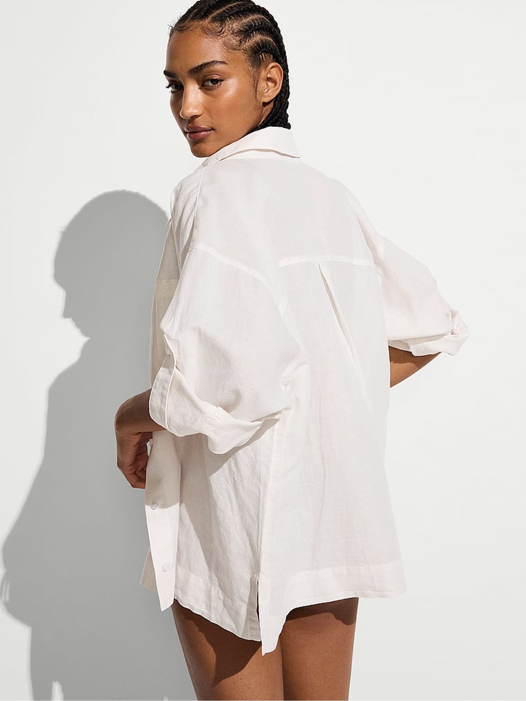 White Long Sleeve Linen Shirt - Image 2 of 2 White Long Sleeve Linen Shirt - Image 2 of 2