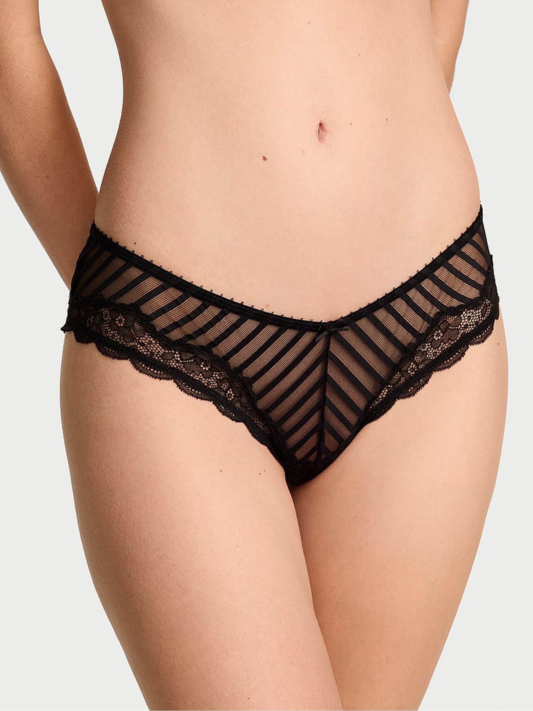 Black Cheeky Striped Lace Knickers - Image 1 of 3