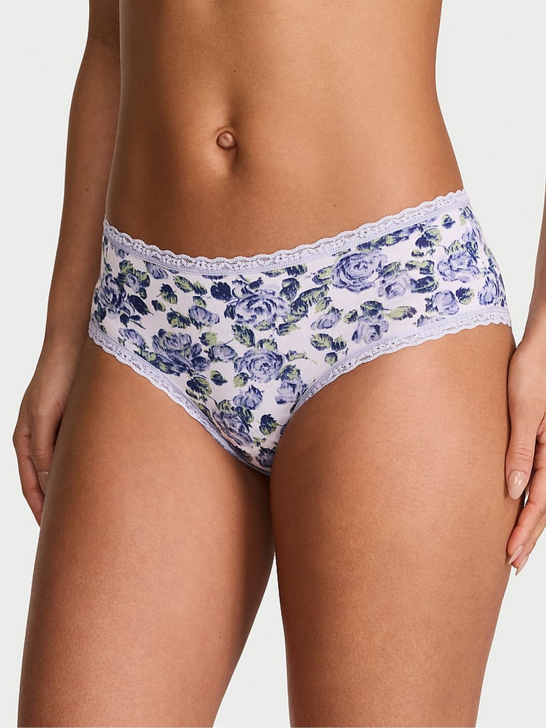 Icy Lavender Purple Floral Cotton Lace Cheeky Trim Knickers - Image 1 of 2