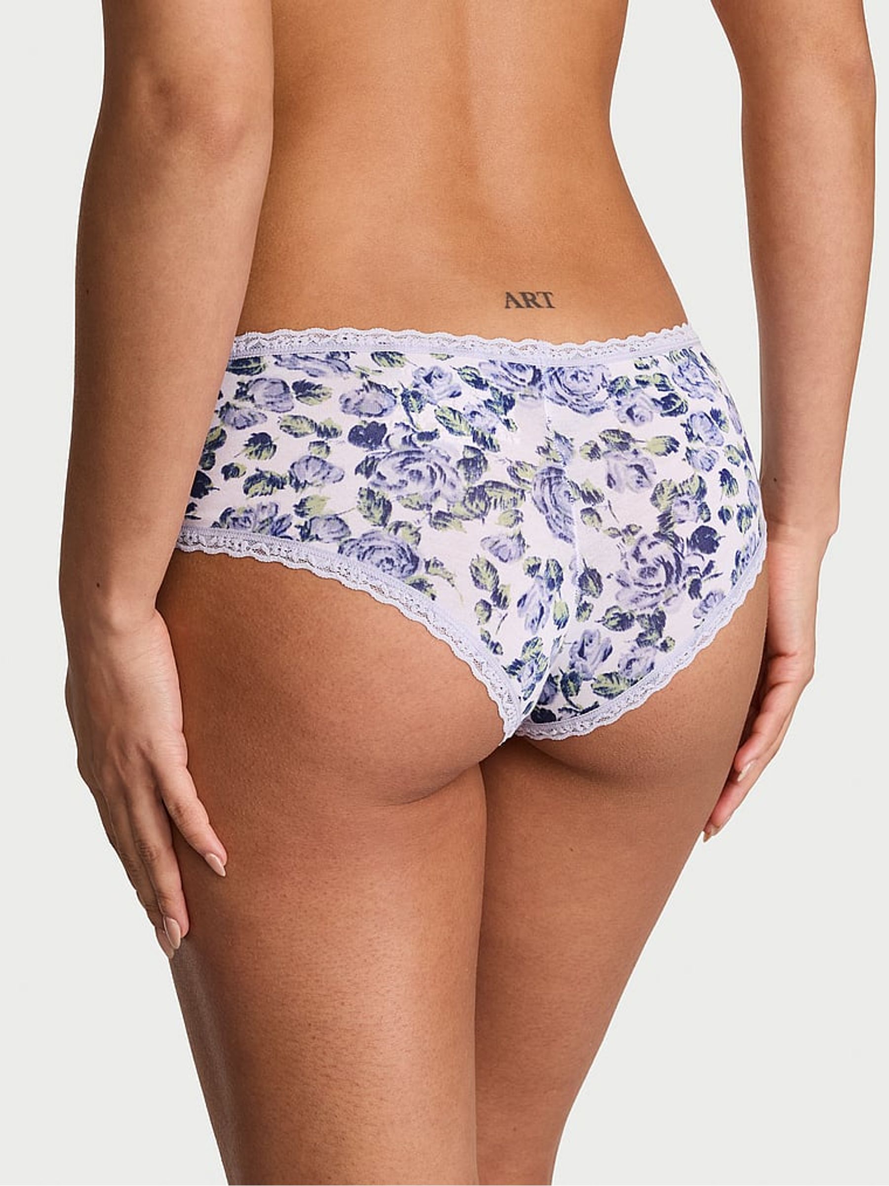 Icy Lavender Purple Floral Cotton Lace Cheeky Trim Knickers - Image 2 of 2