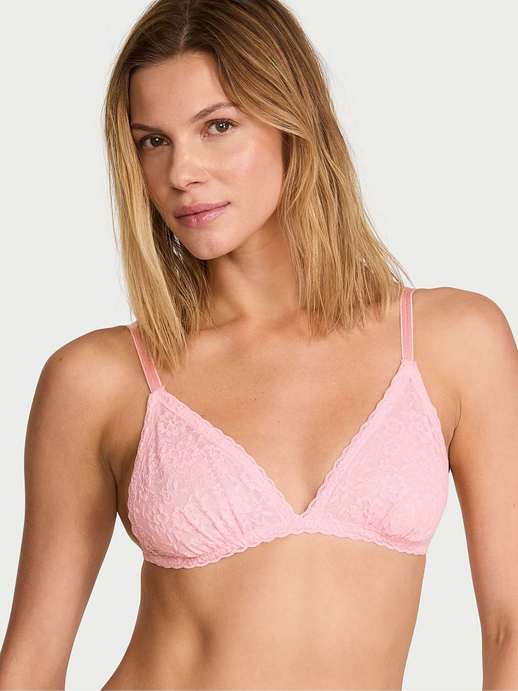 Pretty Blossom Pink Lace Triangle Bralette - Image 1 of 2