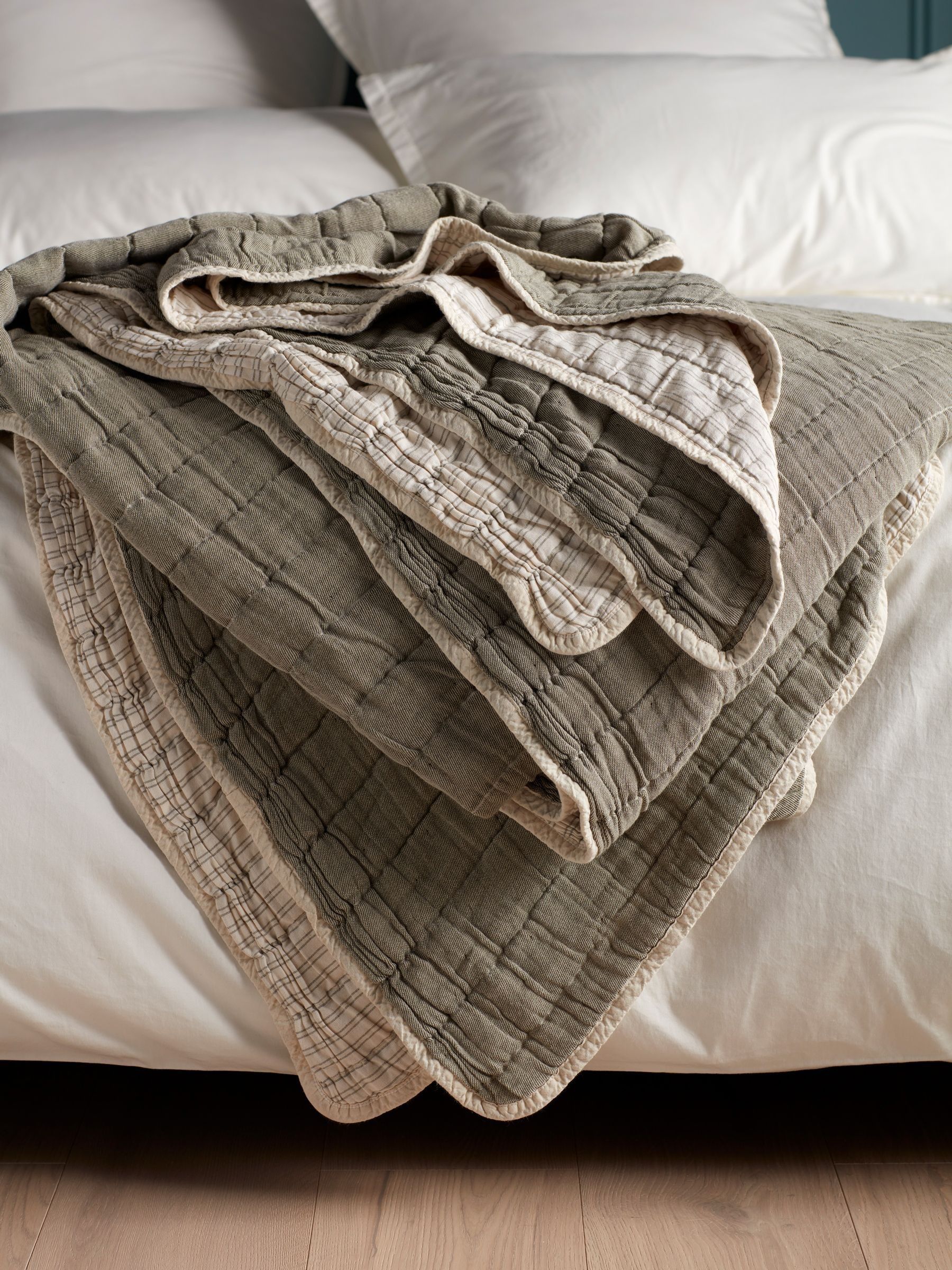 Secret Linen Store Olive Green Vivienne Quilted Throw - Image 1 of 3 Secret Linen Store Olive Green Vivienne Quilted Throw - Image 1 of 3