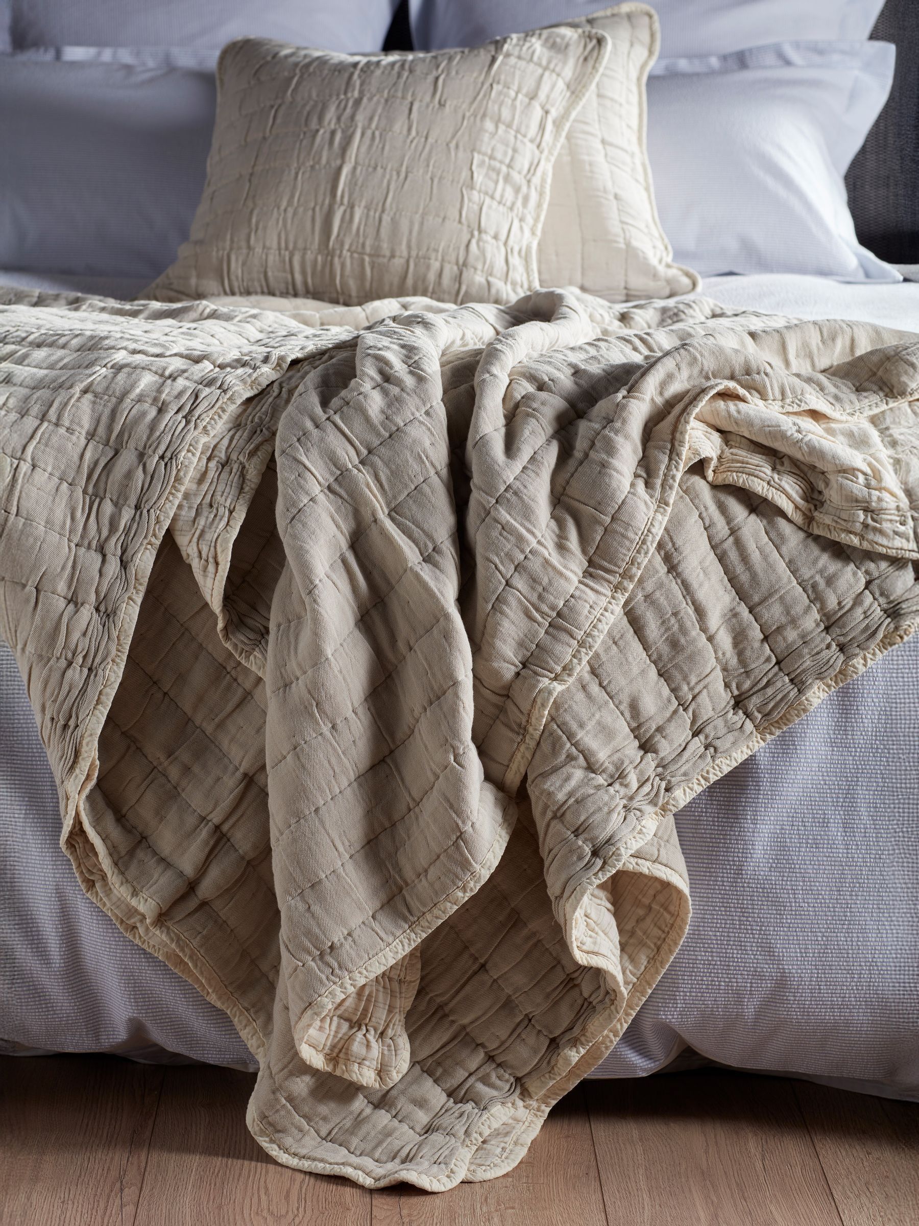Secret Linen Store Natural Vivienne Quilted Throw - Image 1 of 3 Secret Linen Store Natural Vivienne Quilted Throw - Image 1 of 3