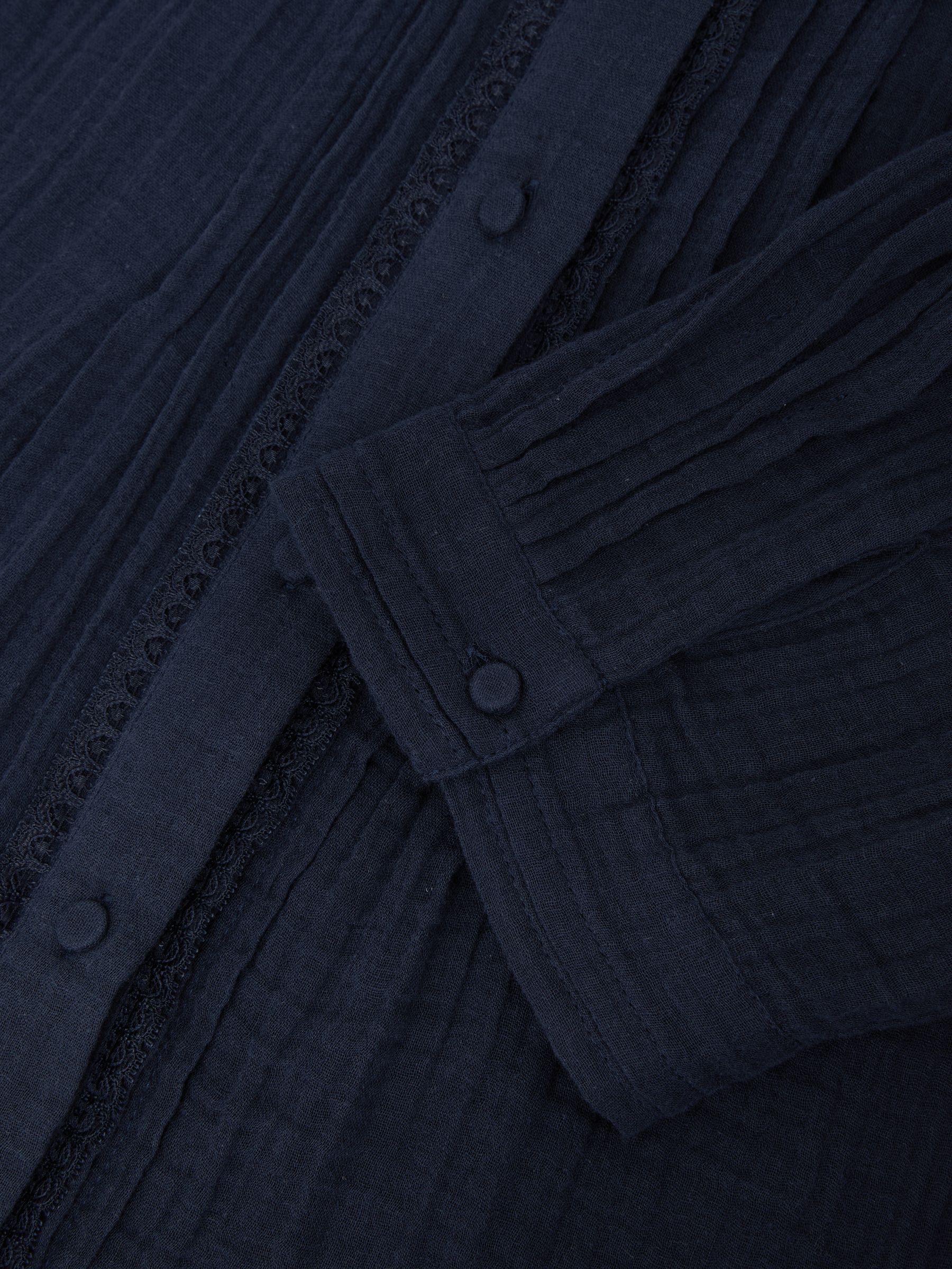 Cotton Cheesecloth Frill-Neck Top in Navy - image 4
