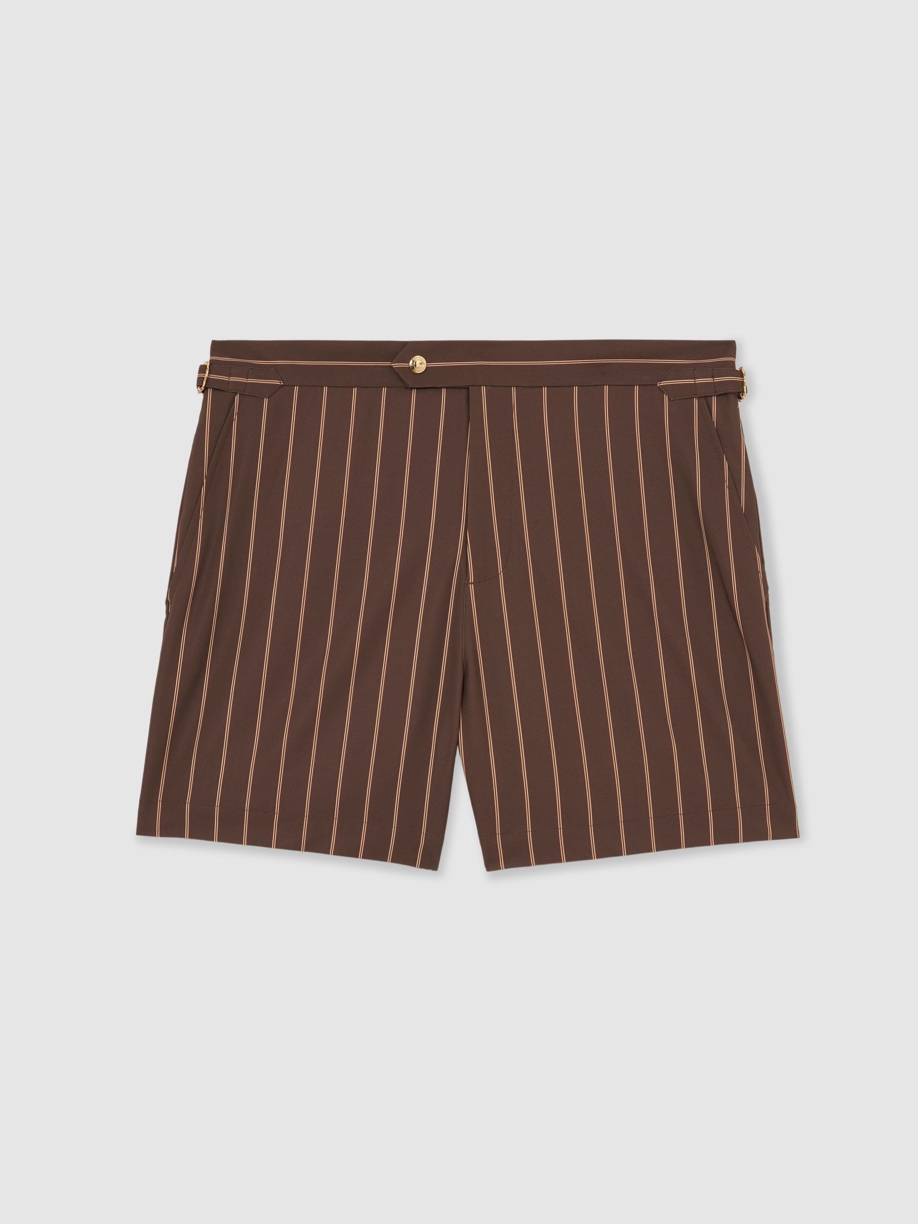 Pinstripe Side-Adjuster Swim Shorts in Dark Brown - image 1