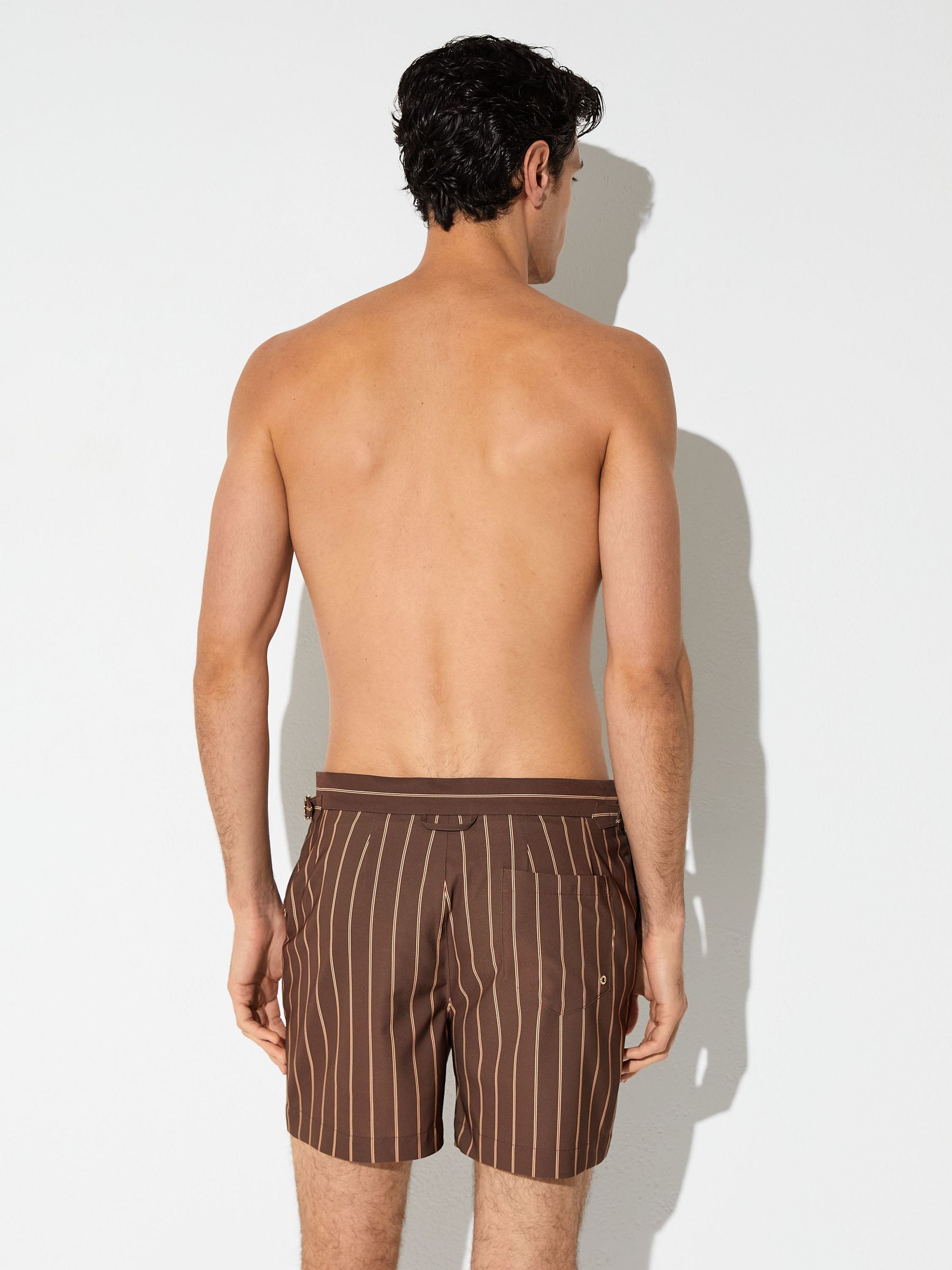 Pinstripe Side-Adjuster Swim Shorts in Dark Brown - image 3